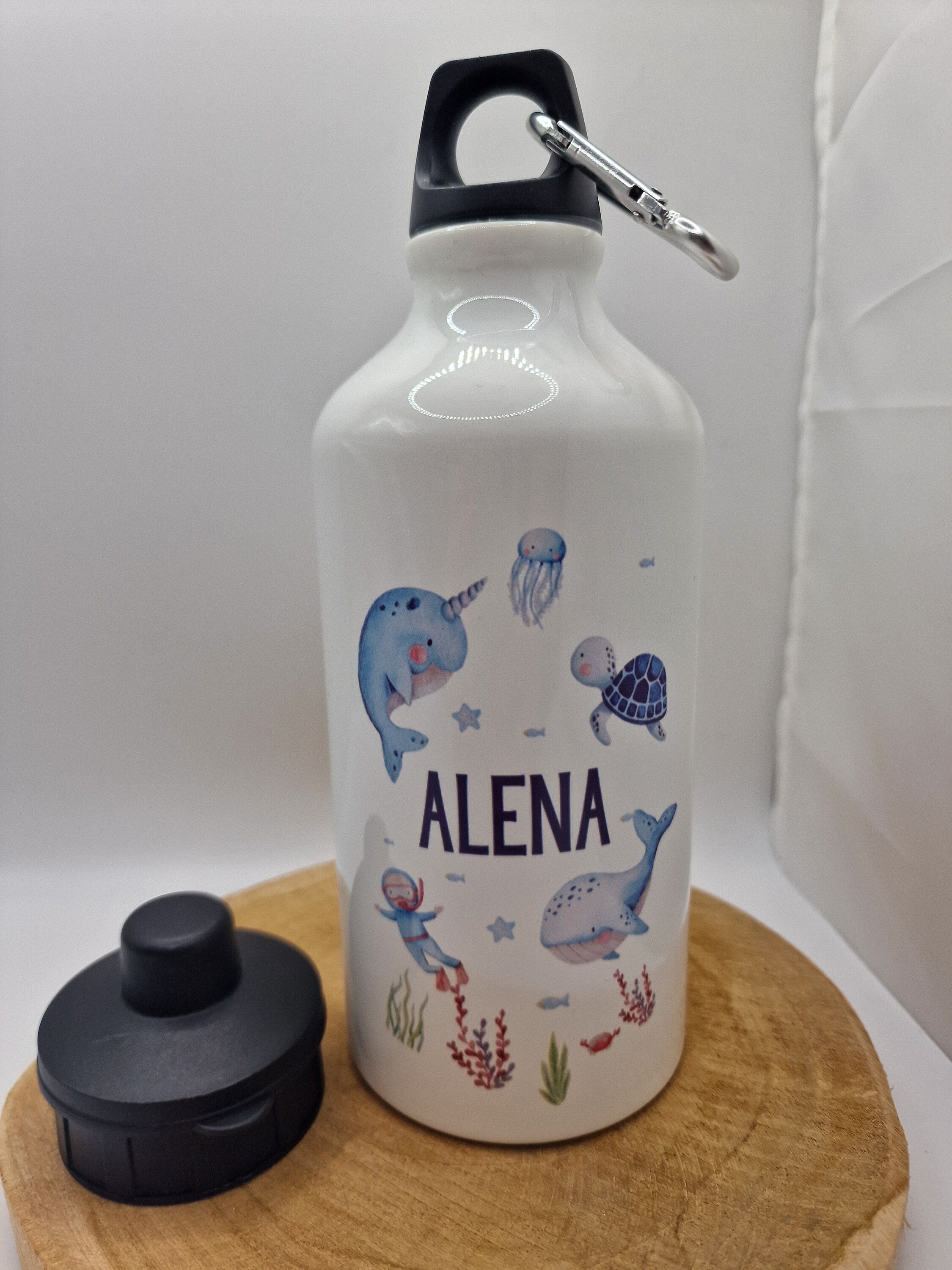 Trinkflasche Wasserflasche personalisiert mit Name Wal Schildkröte Unterwasser Meerestiere