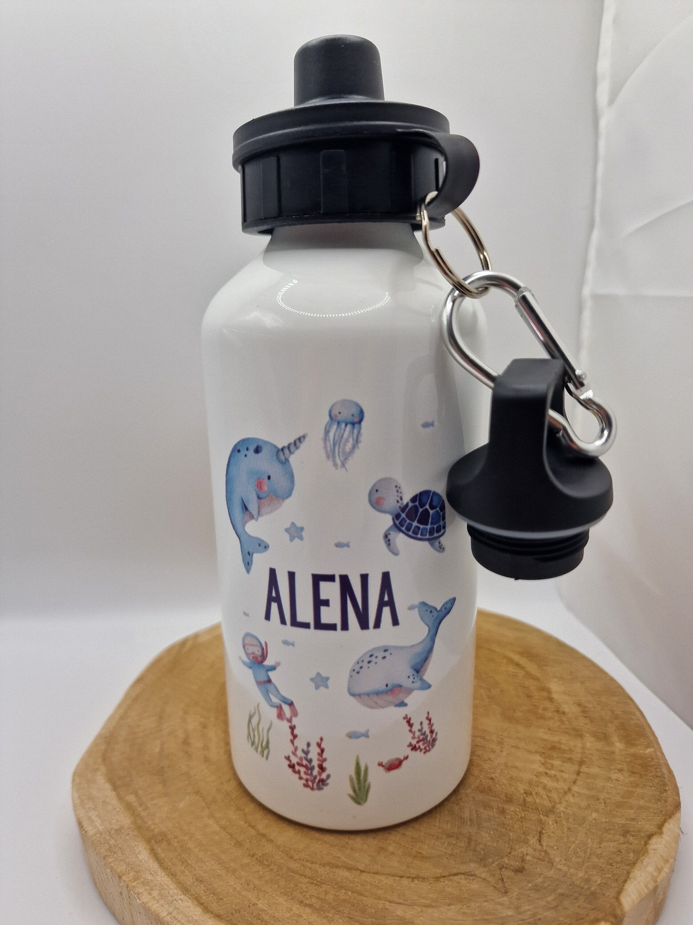 Trinkflasche Wasserflasche personalisiert mit Name Wal Schildkröte Unterwasser Meerestiere