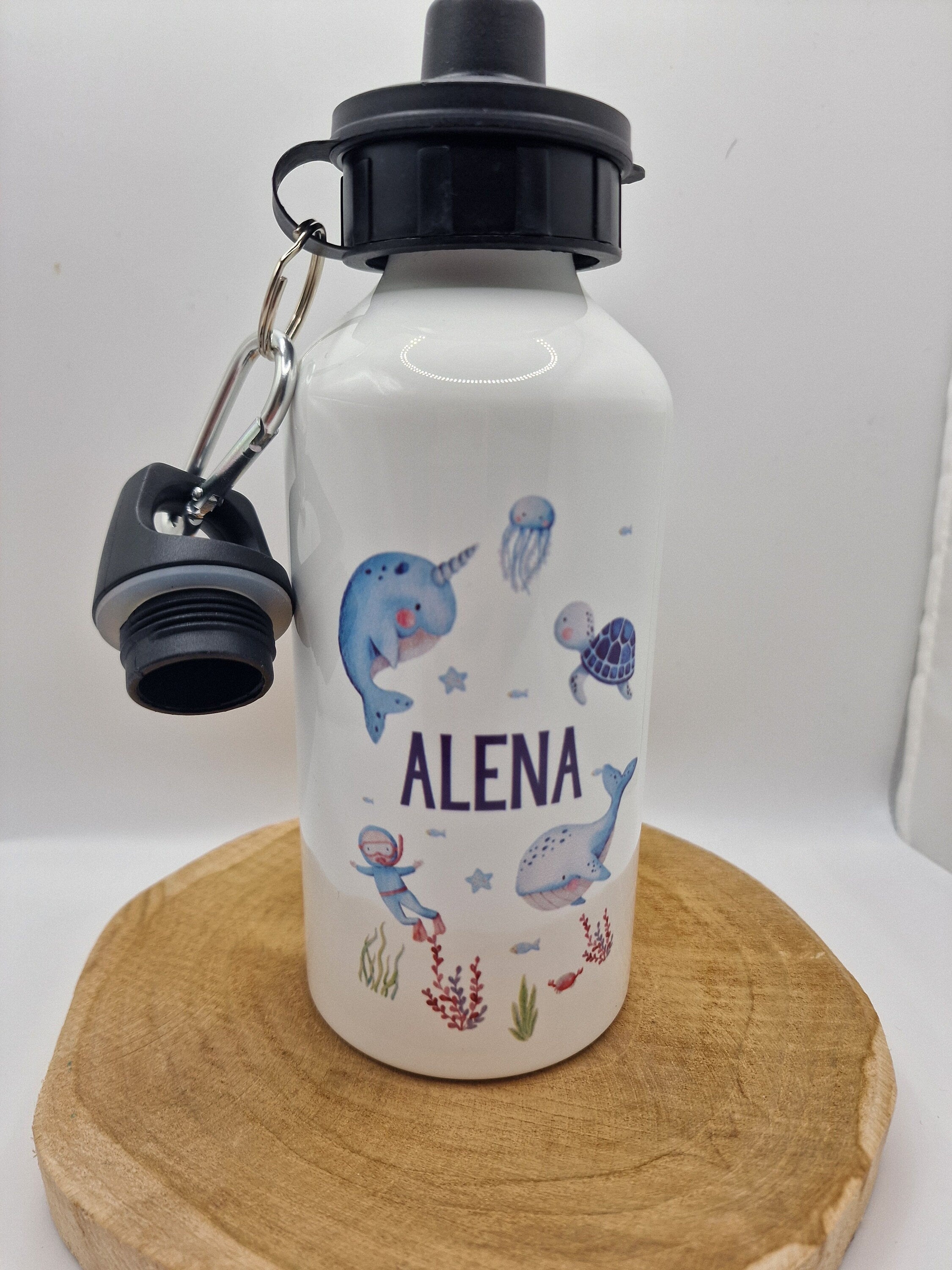 Trinkflasche Wasserflasche personalisiert mit Name Wal Schildkröte Unterwasser Meerestiere