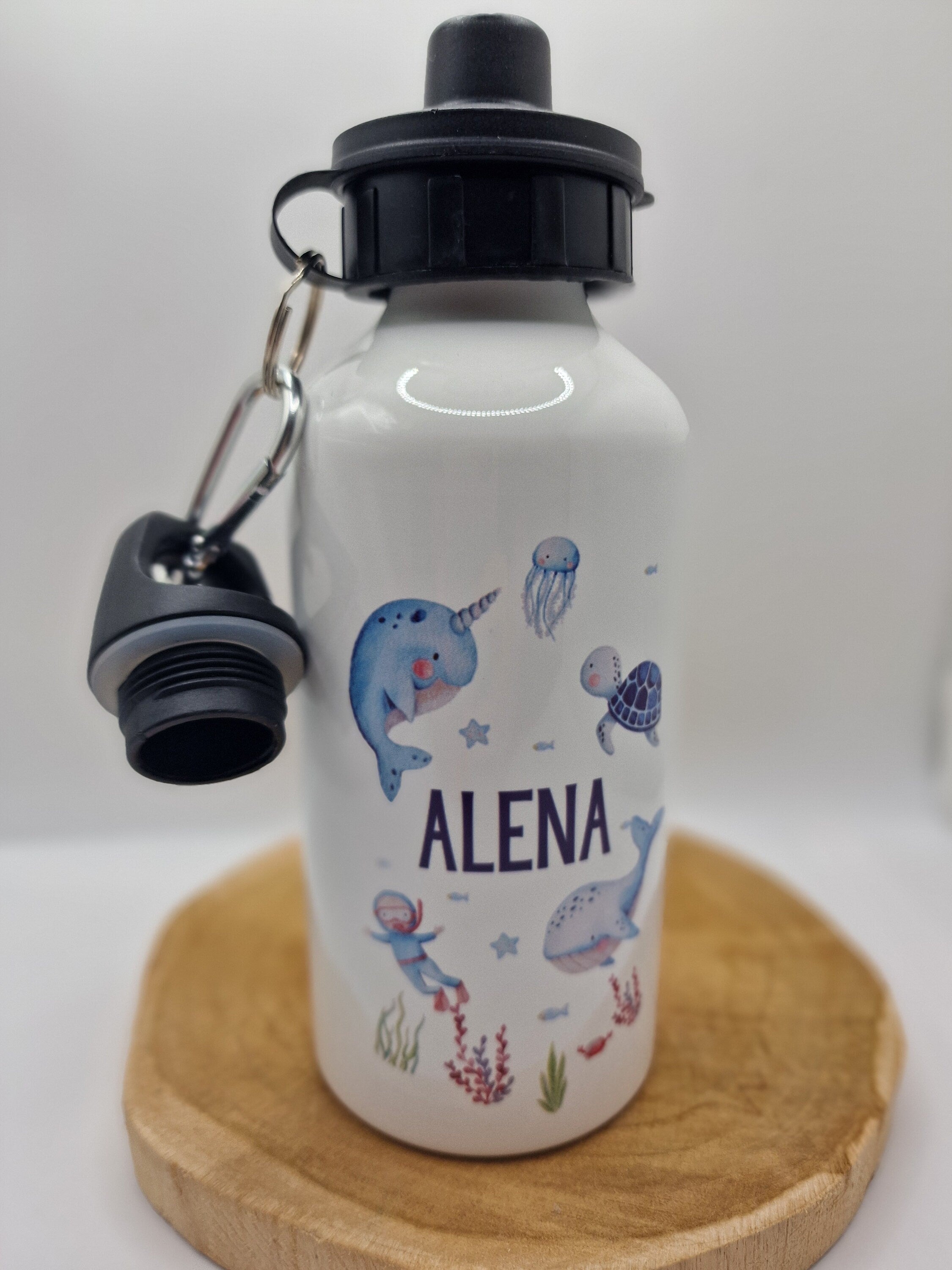 Trinkflasche Wasserflasche personalisiert mit Name Wal Schildkröte Unterwasser Meerestiere