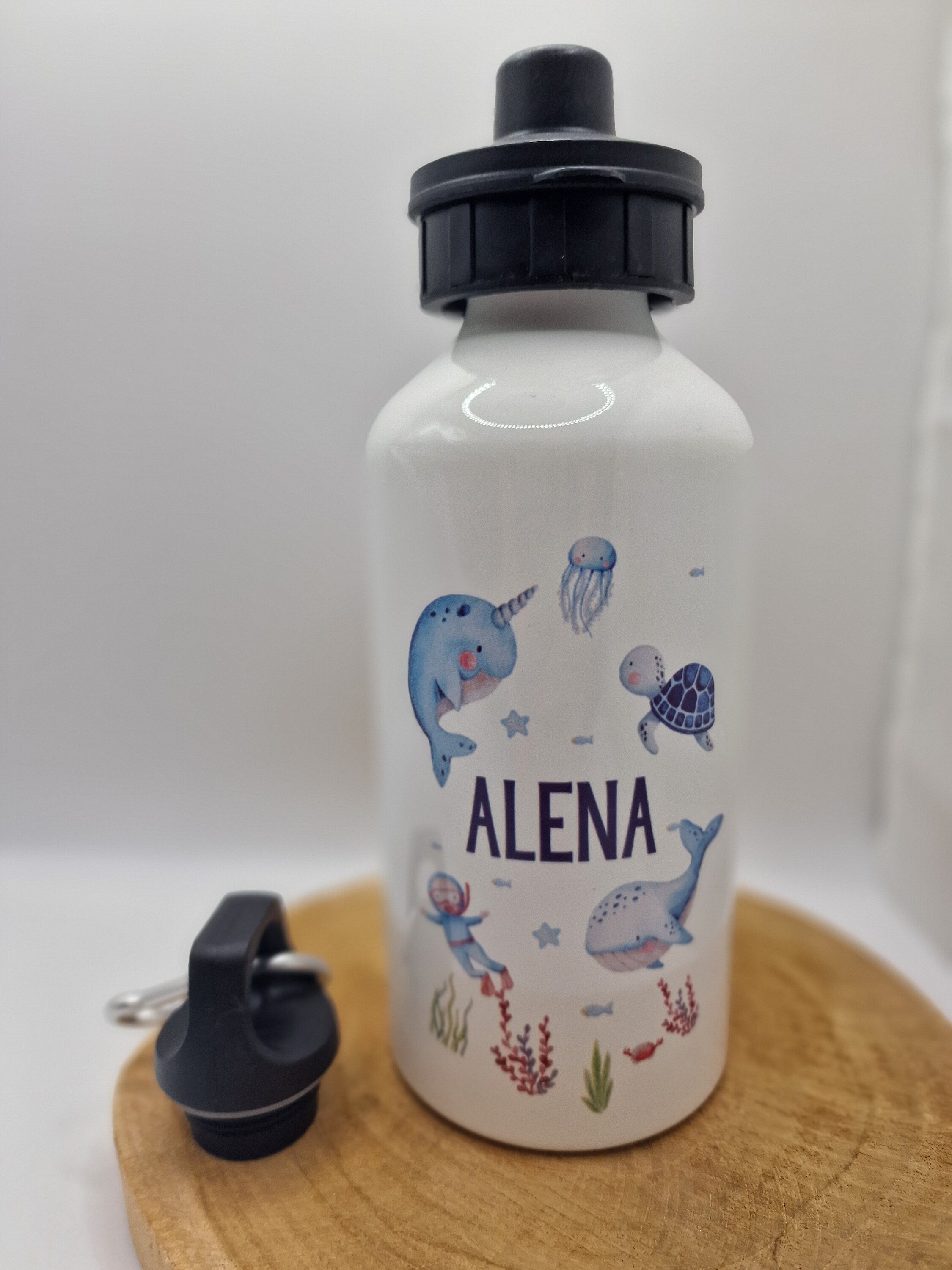 Trinkflasche Wasserflasche personalisiert mit Name Wal Schildkröte Unterwasser Meerestiere