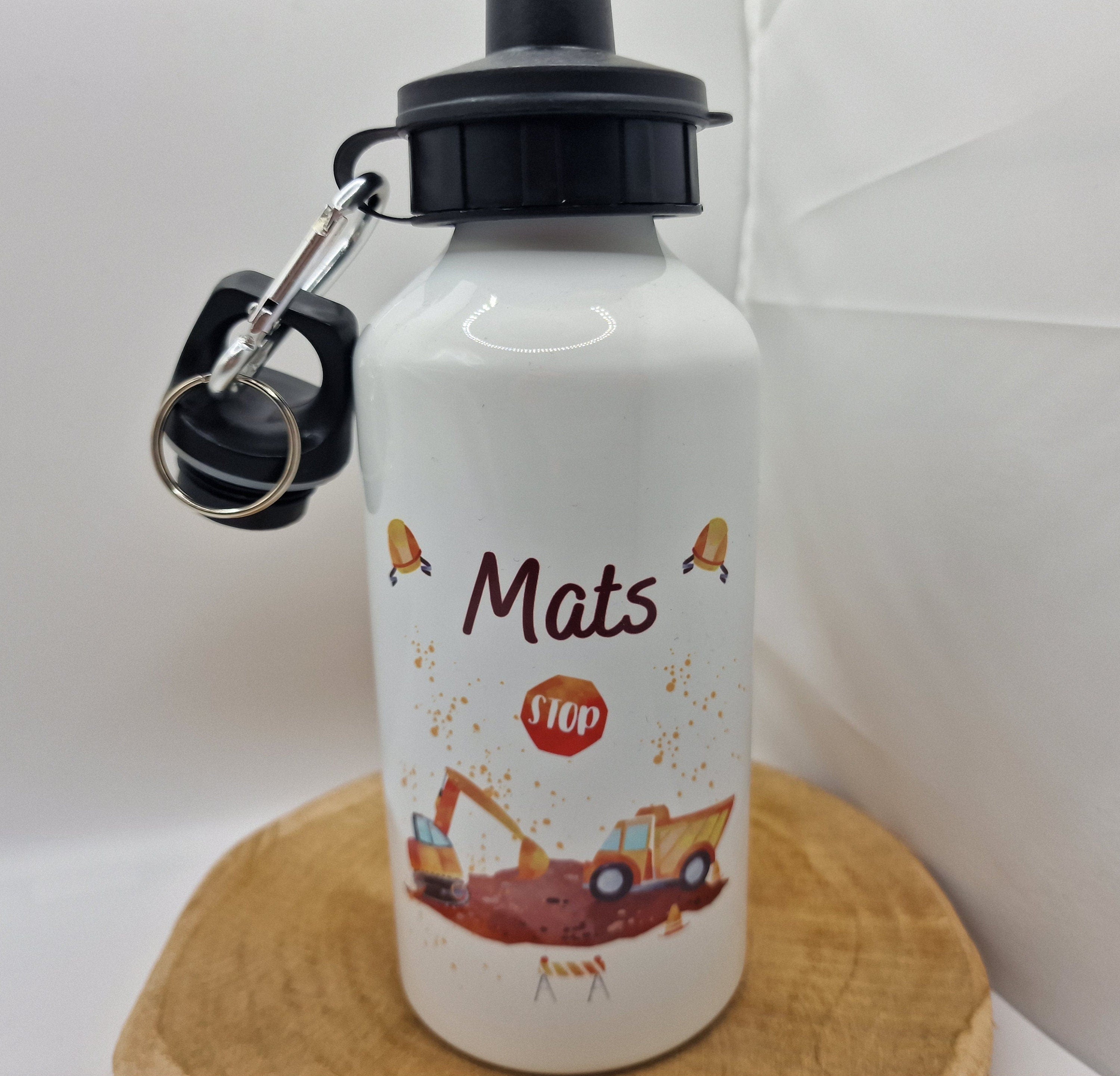 Trinkflasche Wasserflasche personalisiert mit Name Bagger Radlader Baustelle Baustellenfahrzeug