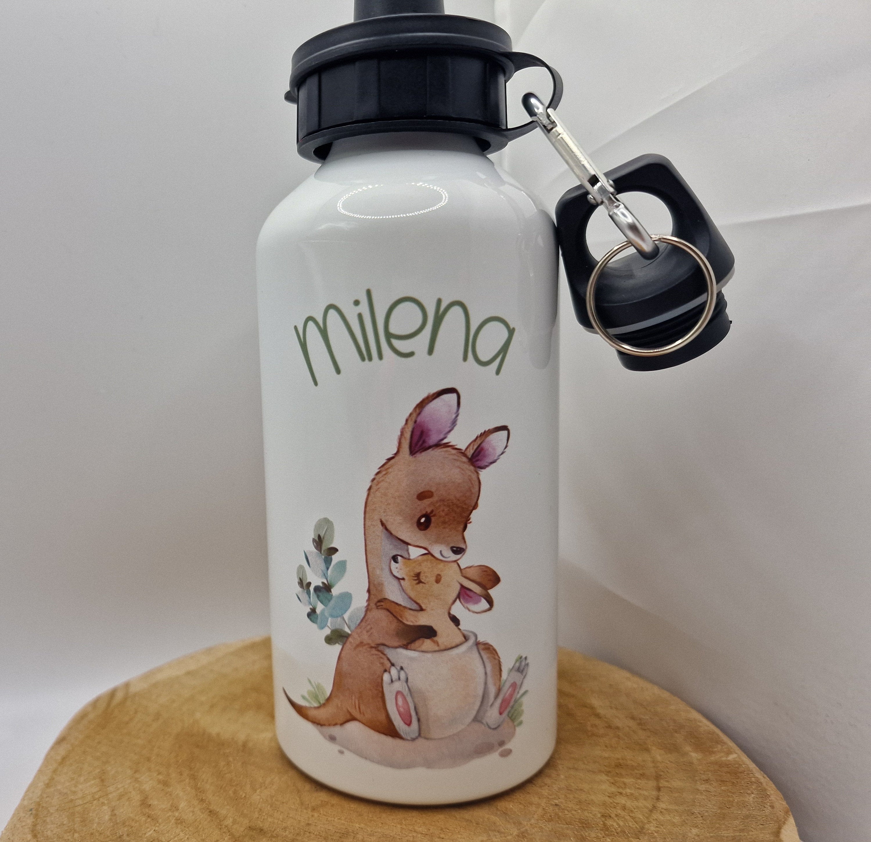 Trinkflasche Wasserflasche personalisiert mit Name Känguru Mama und Baby