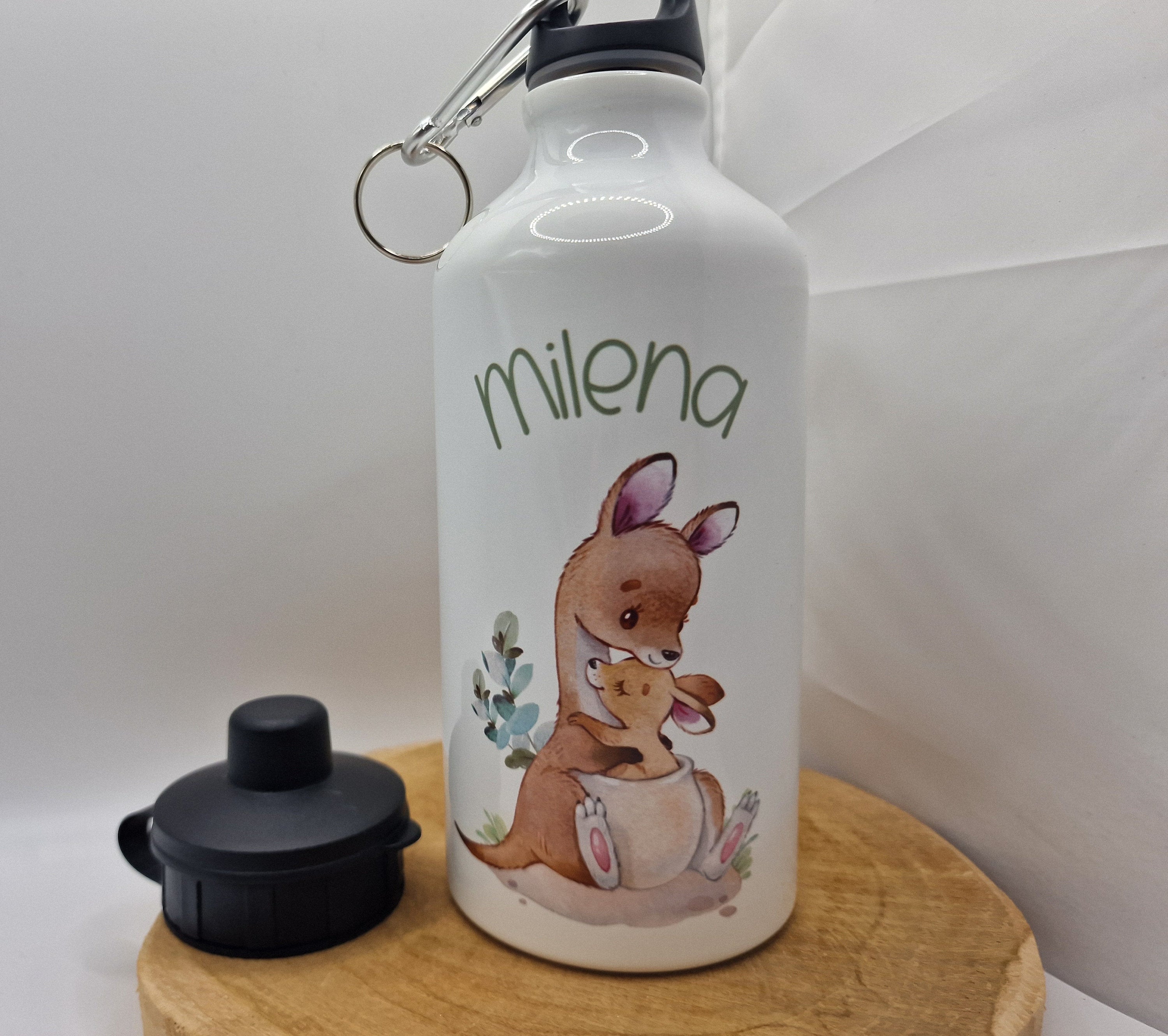 Trinkflasche Wasserflasche personalisiert mit Name Känguru Mama und Baby