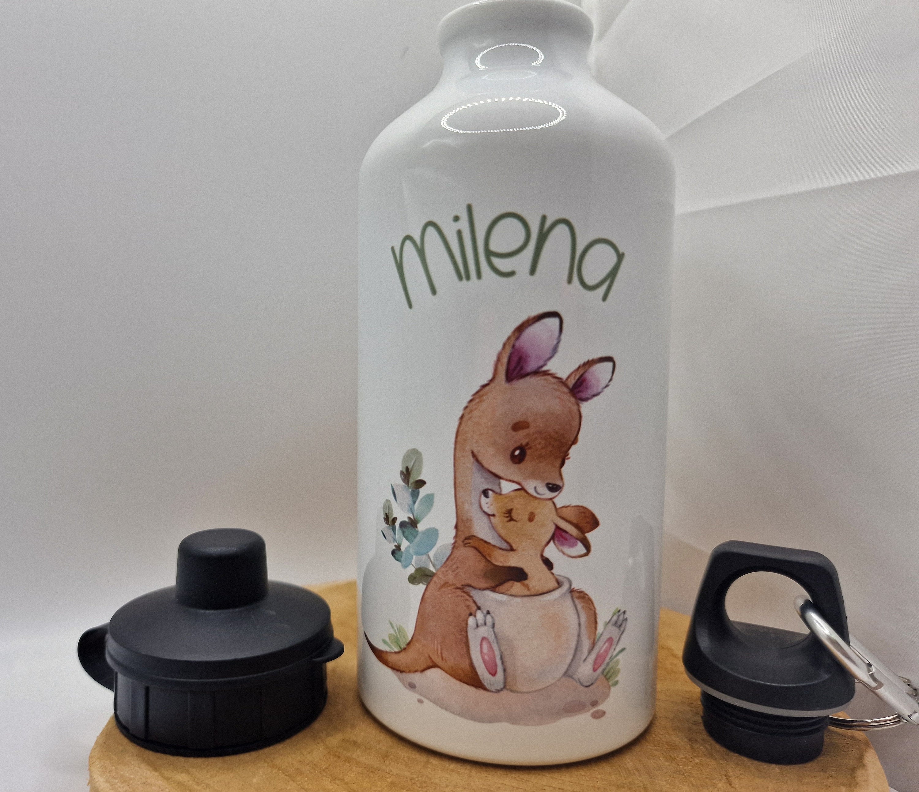 Trinkflasche Wasserflasche personalisiert mit Name Känguru Mama und Baby