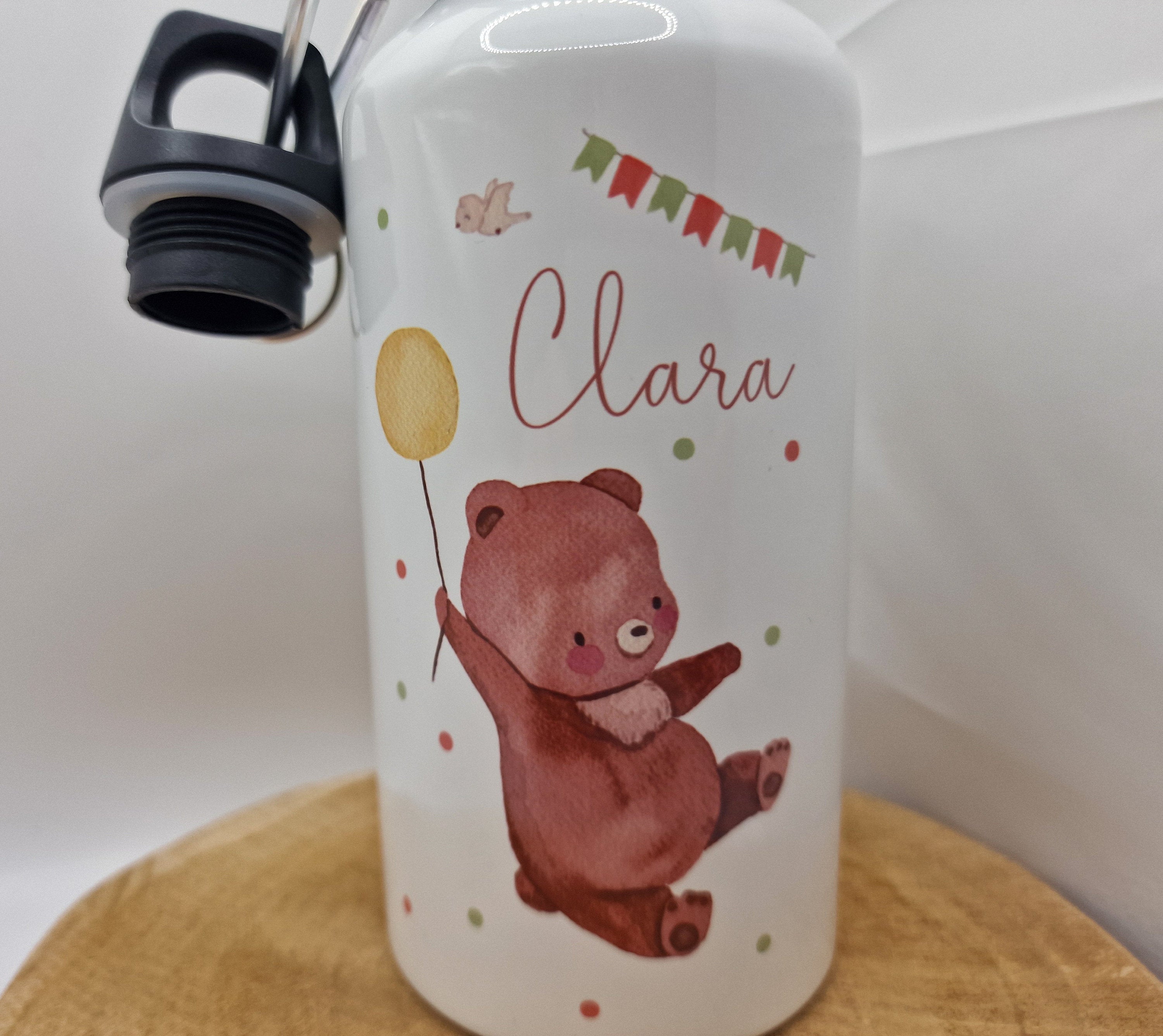 Trinkflasche Wasserflasche personalisiert mit Name Bär Luftballon Boho