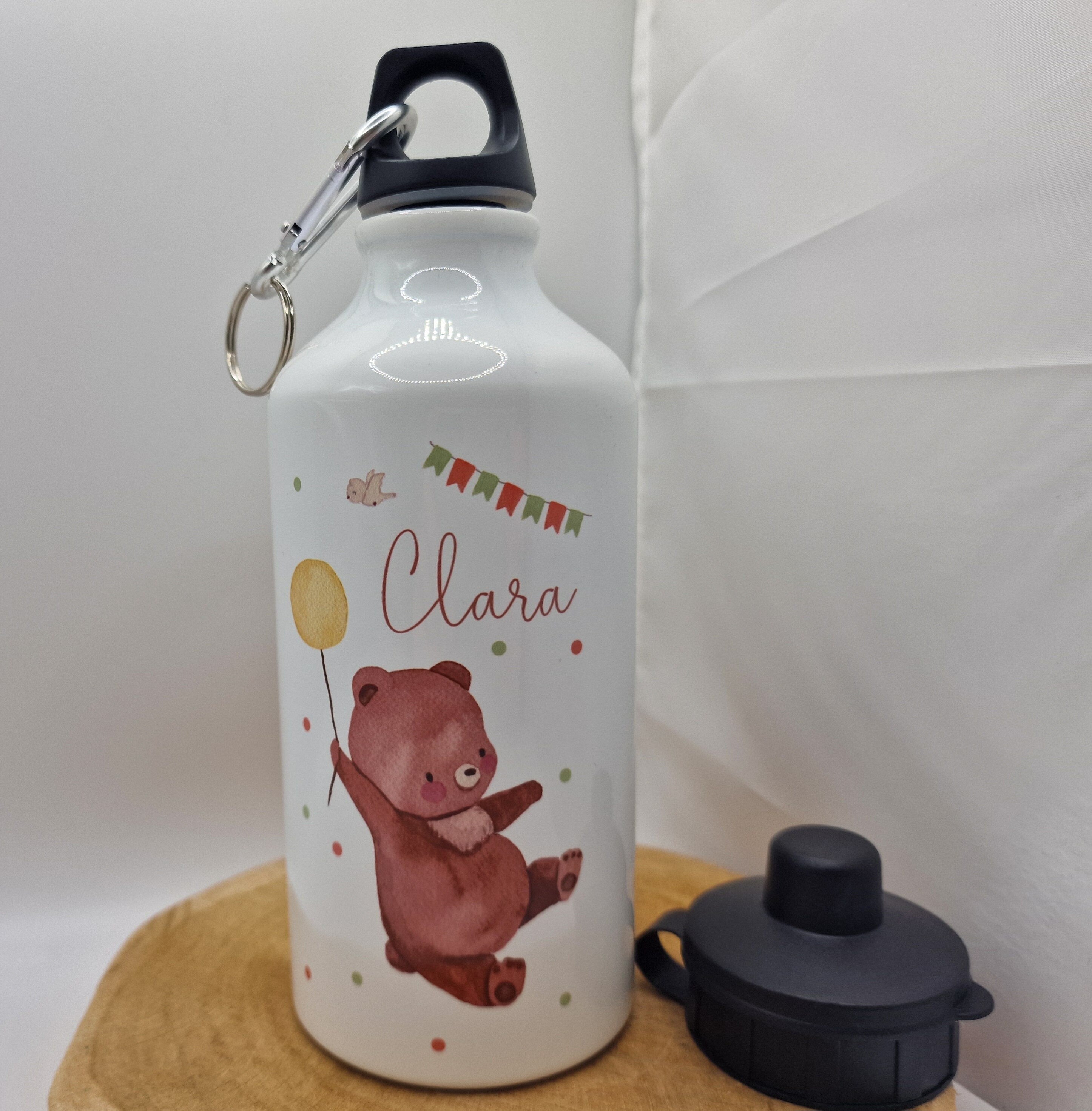 Trinkflasche Wasserflasche personalisiert mit Name Bär Luftballon Boho