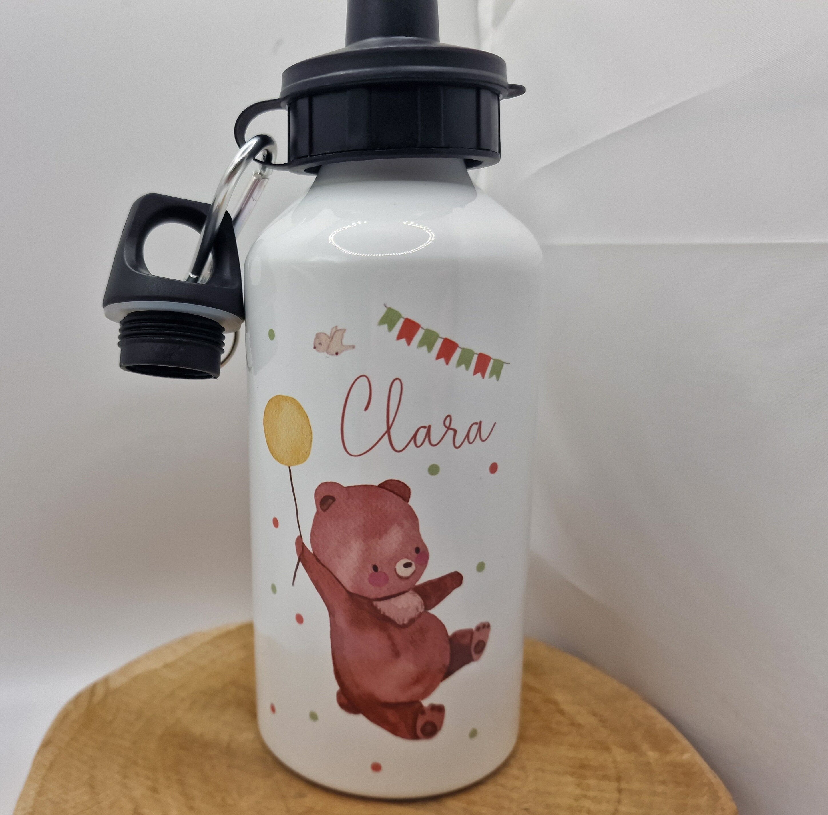 Trinkflasche Wasserflasche personalisiert mit Name Bär Luftballon Boho