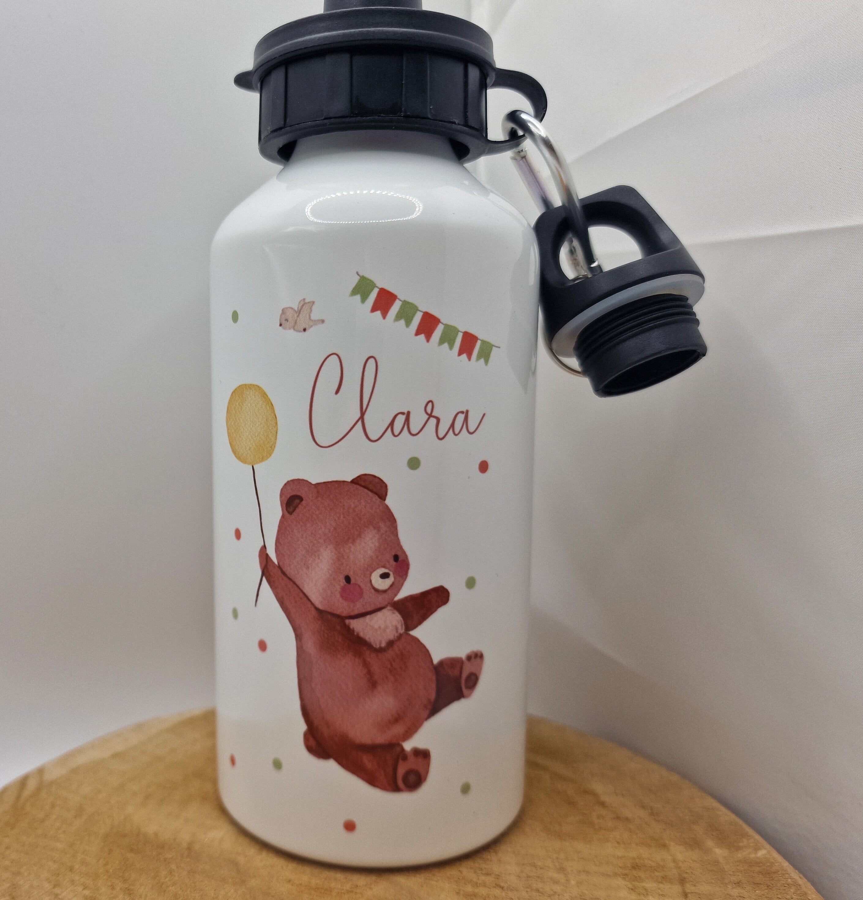 Trinkflasche Wasserflasche personalisiert mit Name Bär Luftballon Boho