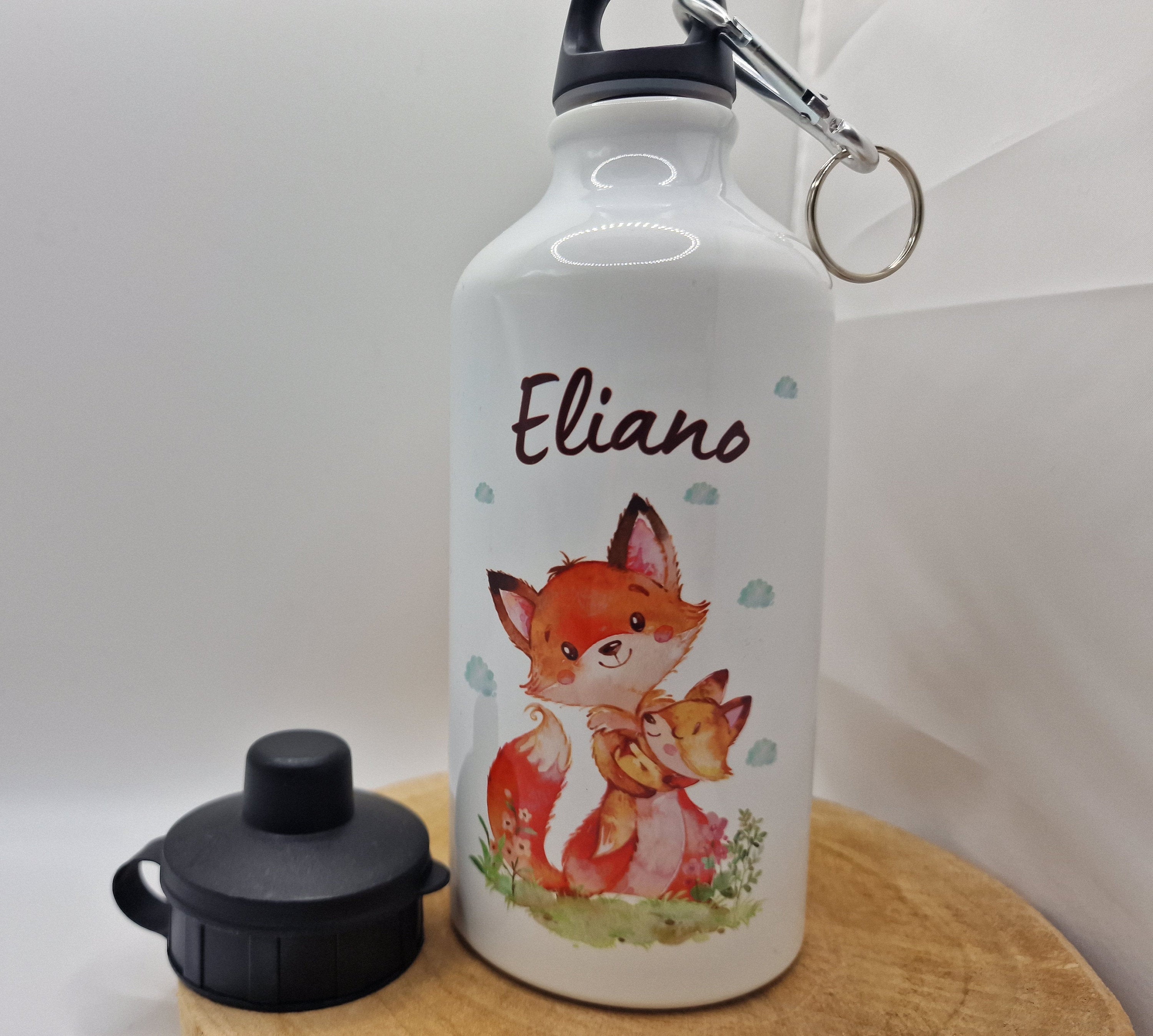 Trinkflasche Wasserflasche personalisiert mit Name Fuchs Mama und Baby Waldtiere