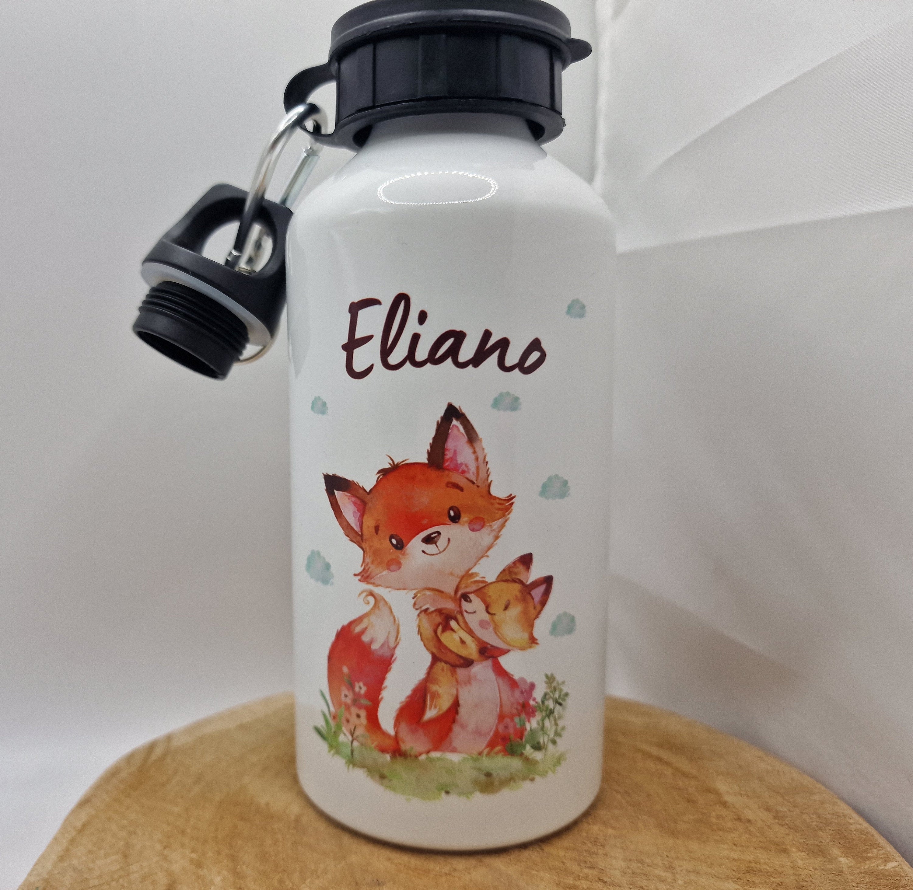 Trinkflasche Wasserflasche personalisiert mit Name Fuchs Mama und Baby Waldtiere