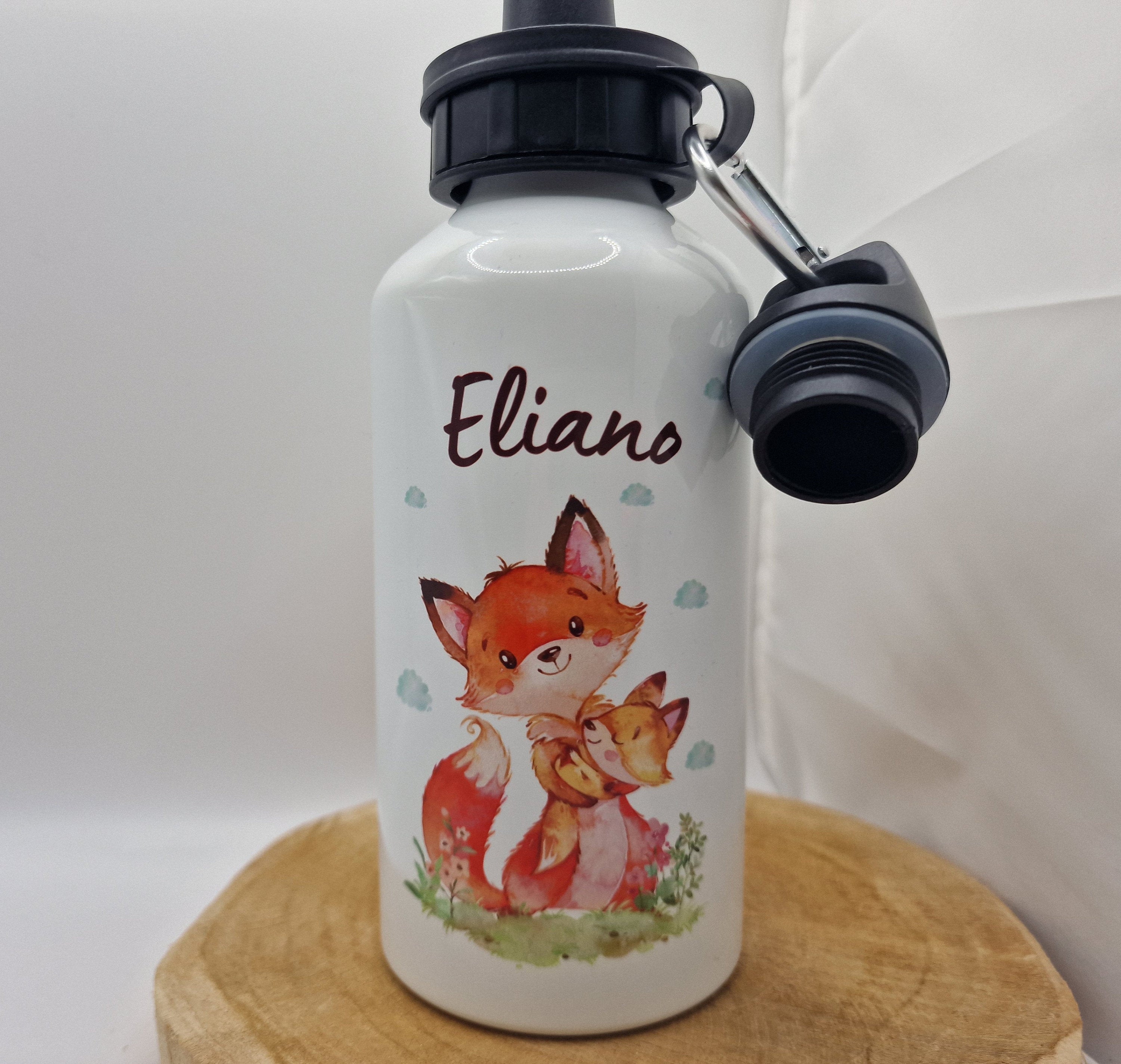 Trinkflasche Wasserflasche personalisiert mit Name Fuchs Mama und Baby Waldtiere