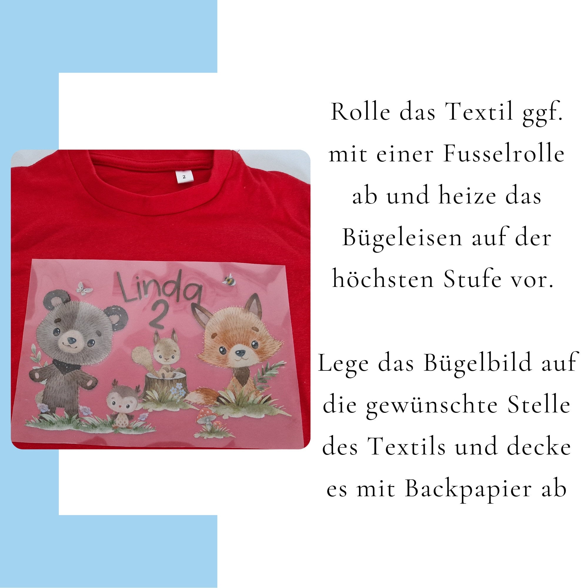 Bügelbild für bunte Stoffe mit Wunschname für bunte und weiße Stoffe personalisiert kleiner Schatz Bär Fuchs Baby Body