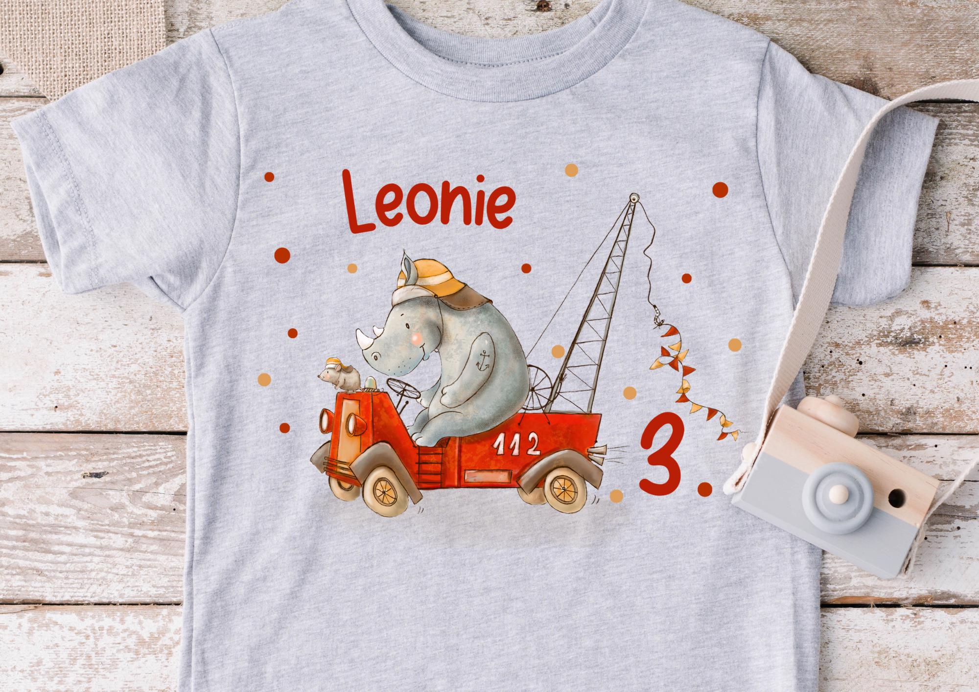 Bügelbild mit Wunschname und Alter personalisiert Feuerwehr Rettungsfahrzeuge Nashorn – Appliques & Patches