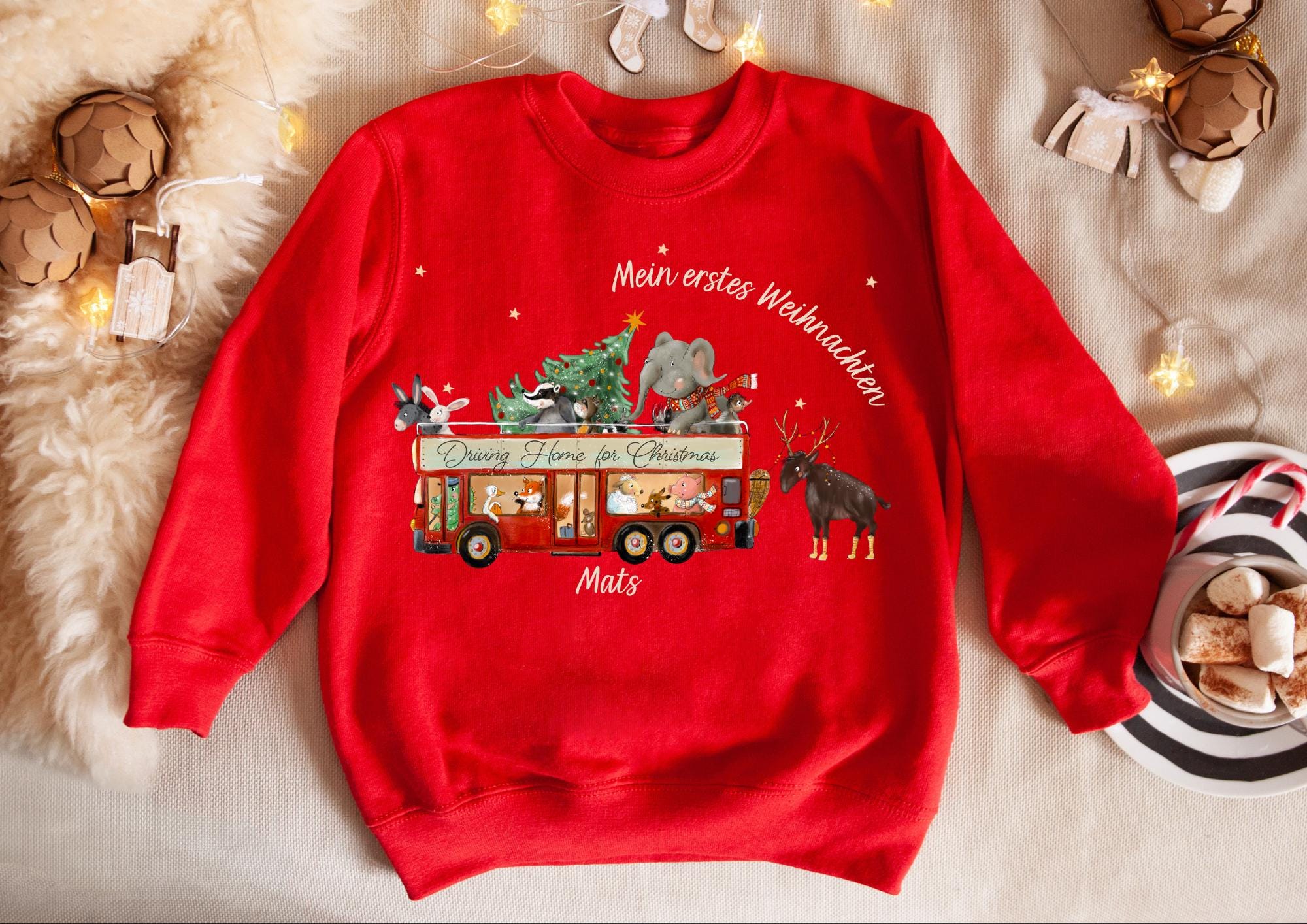 Bügelbild für bunte ien Weihnachten Weihnachtsshirt Weihnachtspullover Weihnachtsbody Weihnachtskleid Bus Waldtier Weihnachtsbaum