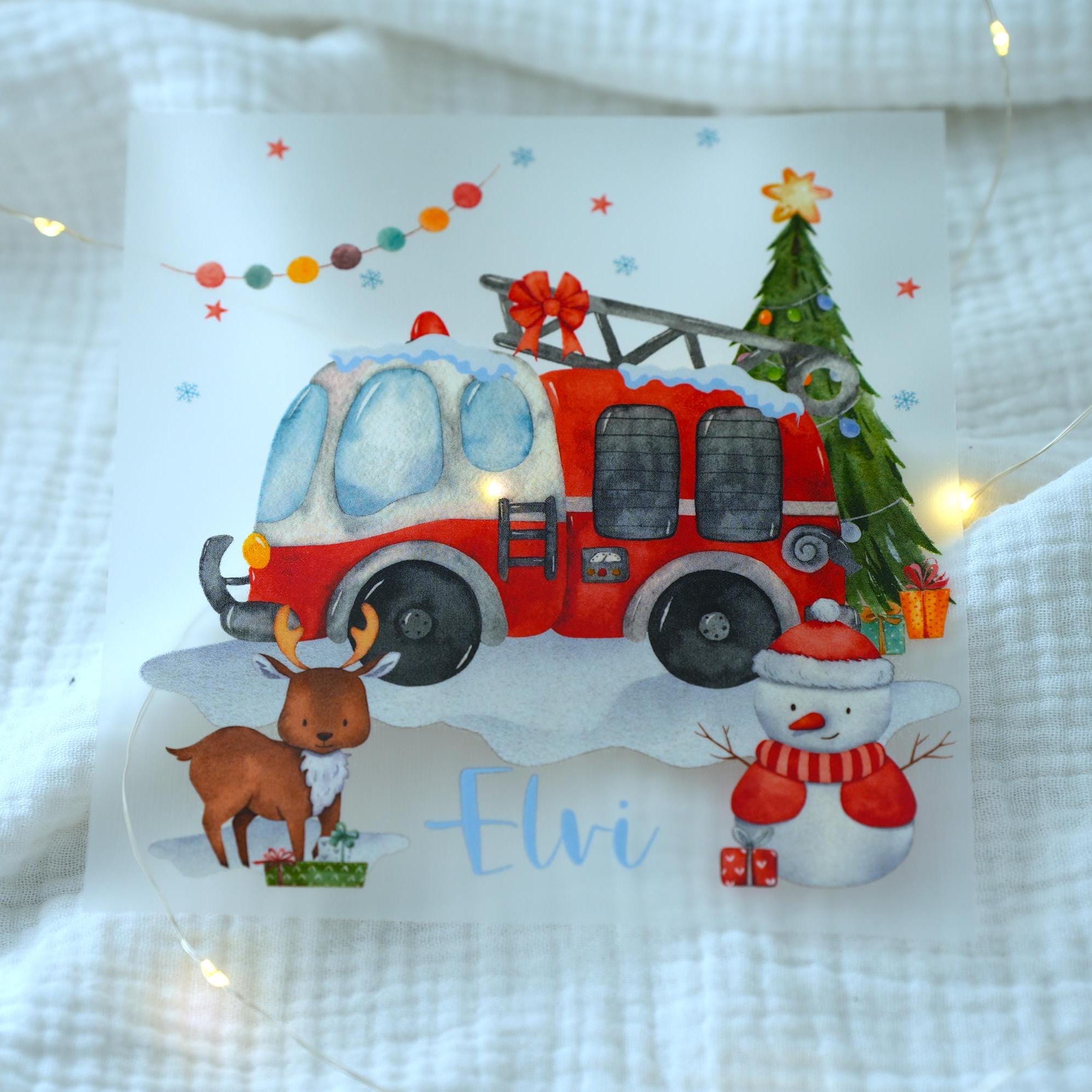 Bügelbild zu Weihnachten, Feuerwehr Tannenbaum,Kinder