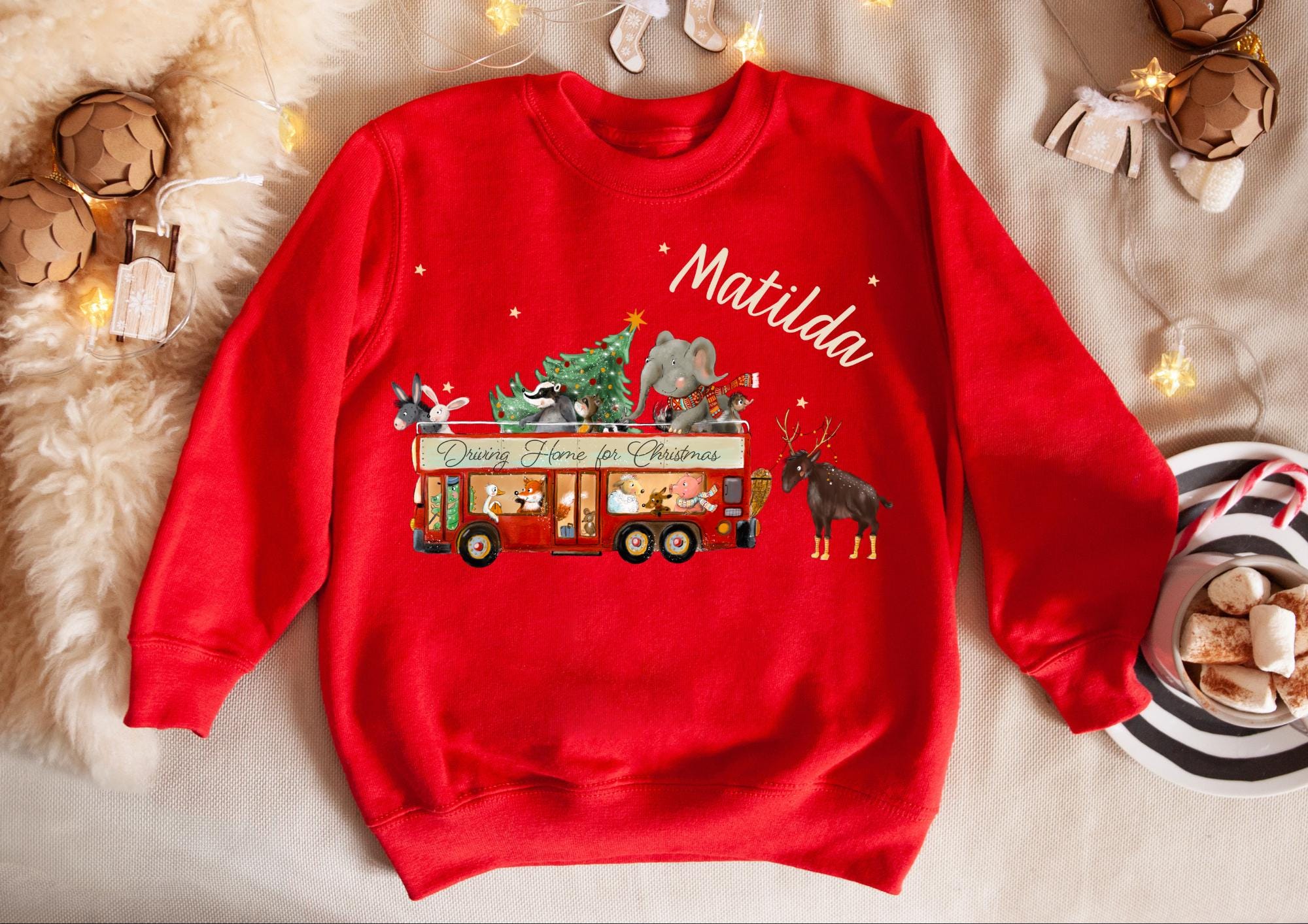 Bügelbild für bunte ien Weihnachten Weihnachtsshirt Weihnachtspullover Weihnachtsbody Weihnachtskleid Bus Waldtier Weihnachtsbaum