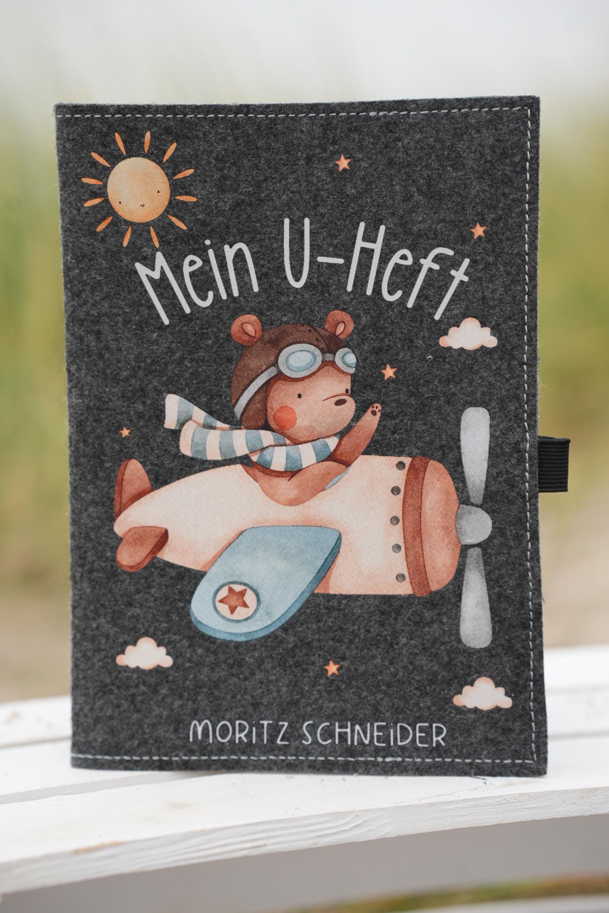 Hülle U Heft personalisiert mit Name Filz Untersuchungsheft U Heft Hülle mit Name Geschenk Taufe Geschenk Geburt Hülle U Heft Hubschrauber