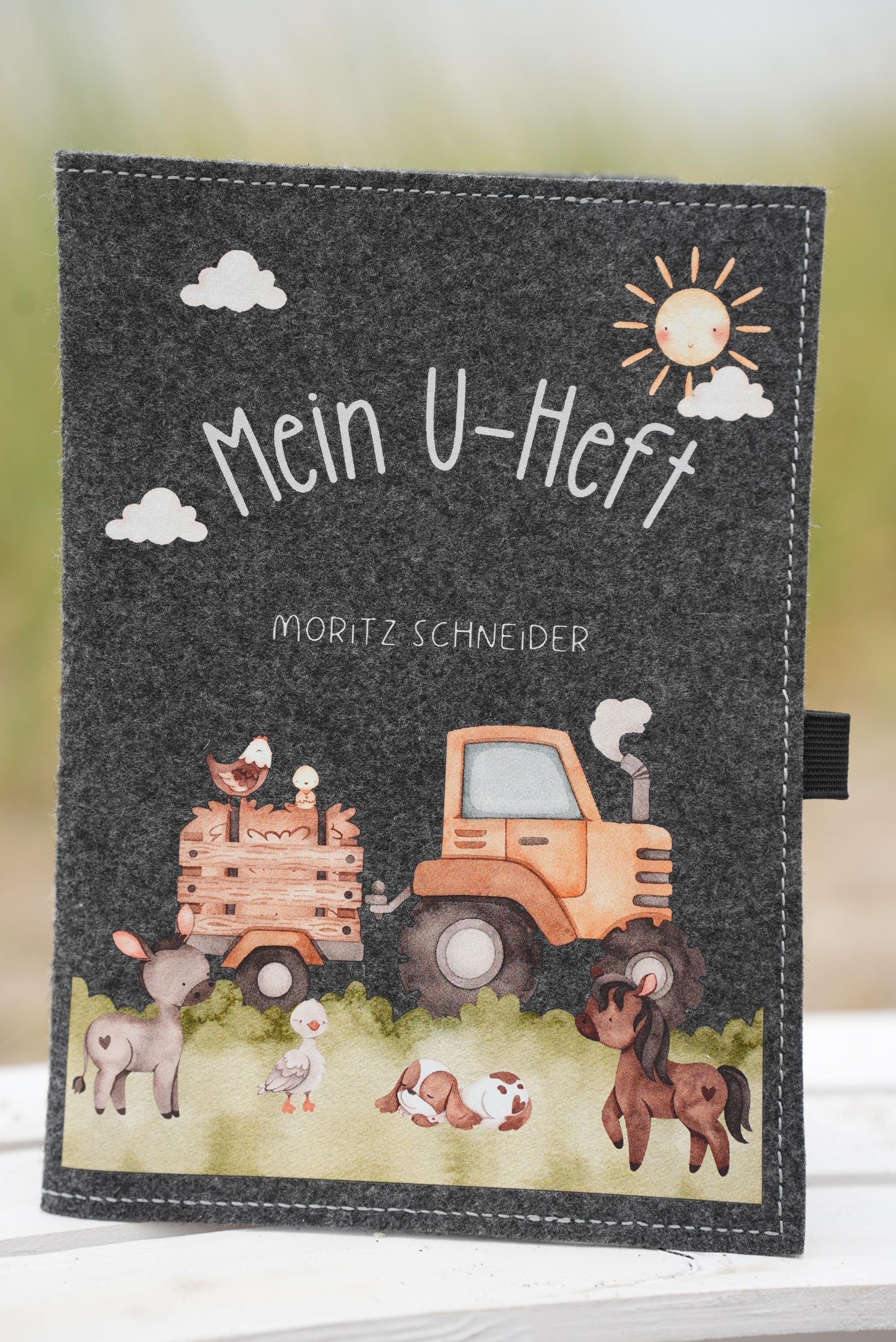 Hülle U Heft personalisiert mit Name Filz Untersuchungsheft U Heft Hülle mit Name Geschenk Taufe Geschenk Geburt Hülle U Heft Traktor