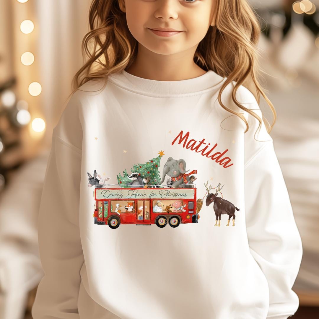 Weihnachtspullover Pullover für Weihnachten Weihnachtssweatshirt Weihnachtsshirt personalisiert Weihnachtsmann Weihnachtsoutfit Bus