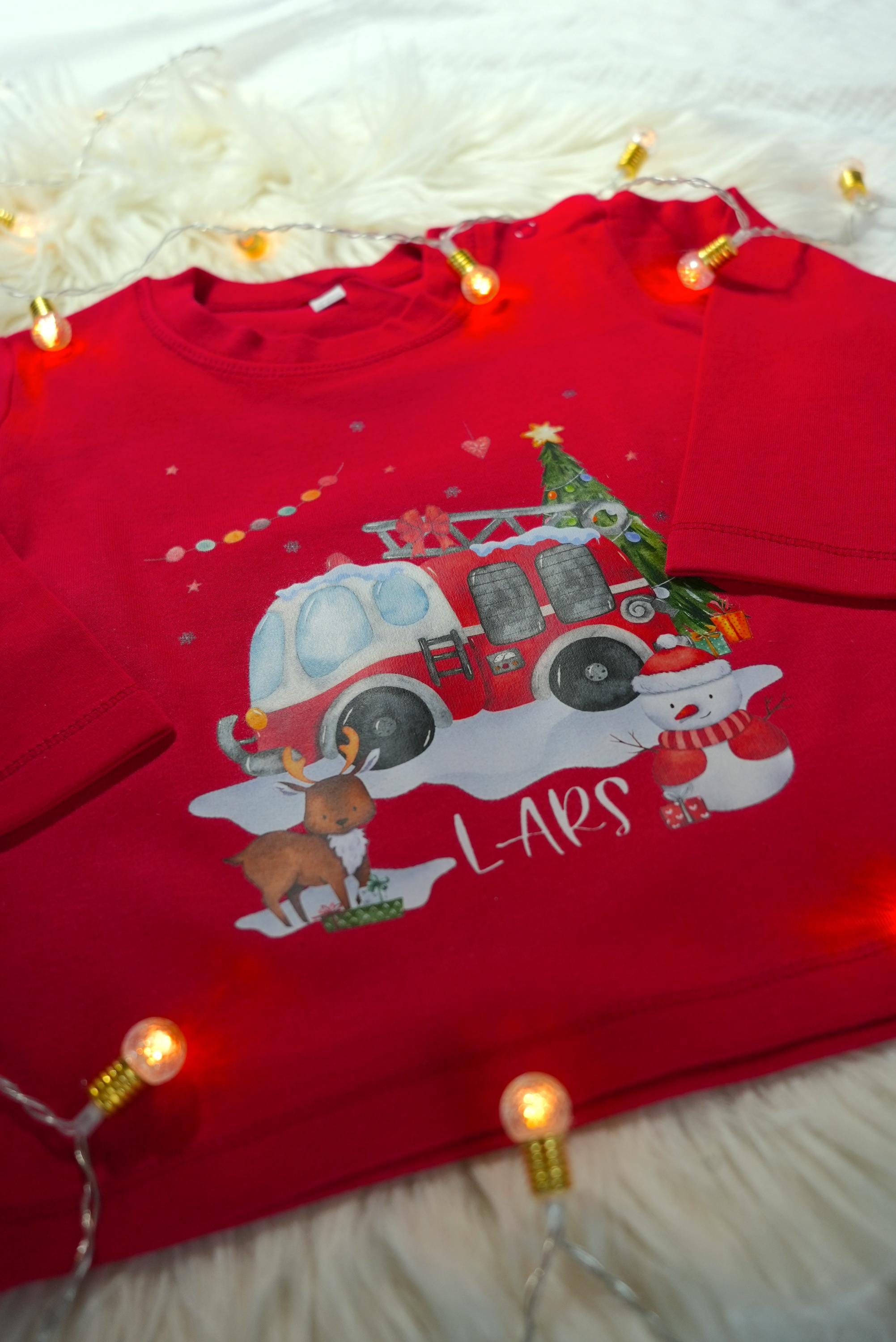 Feuerwehr Weihnachts Shirt – personalisiertes Langarmshirt mit Name – Nikolaus Shirt n – Weihnachtsshirt Feuerwehr – T-shirts