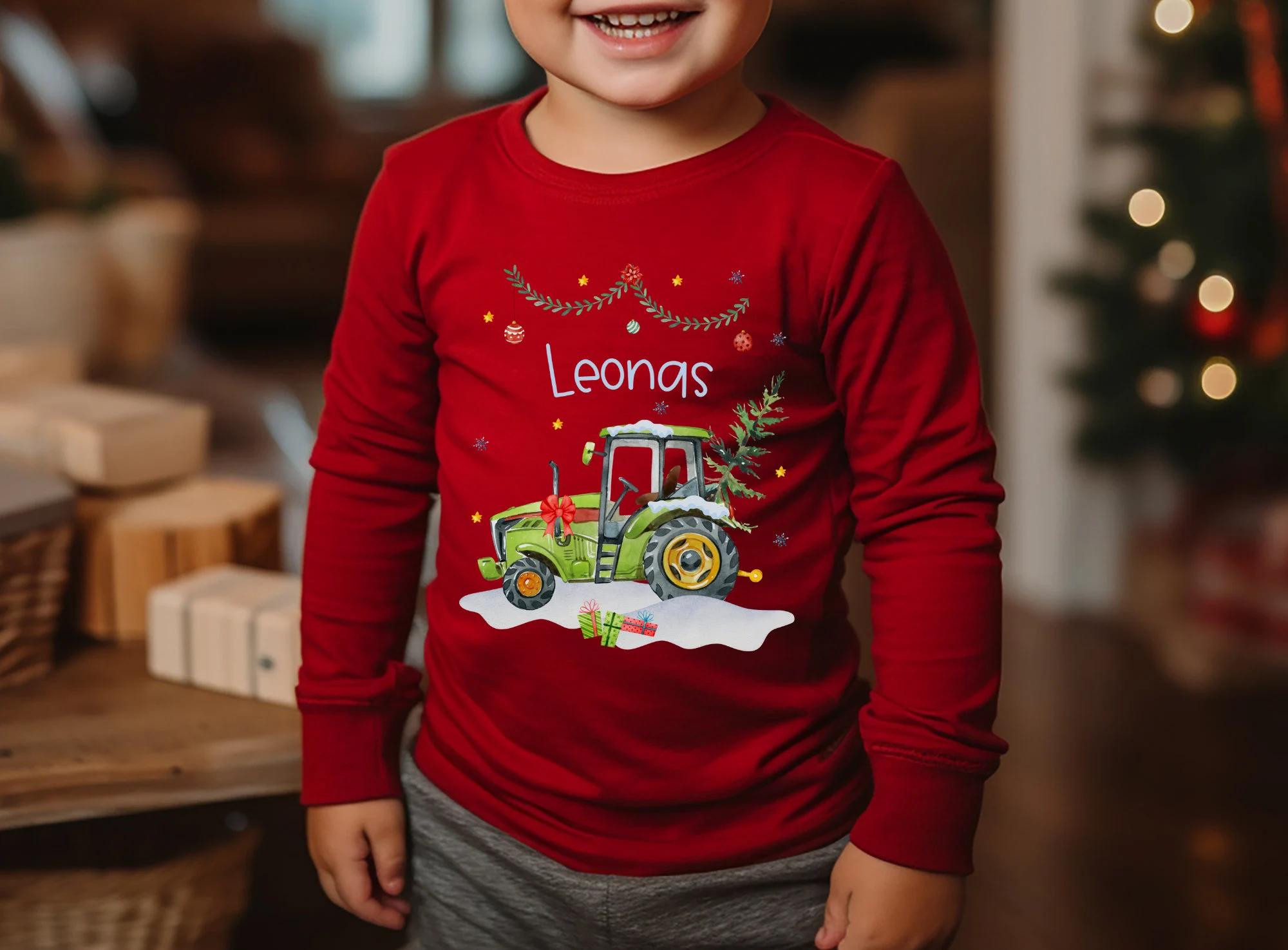 Shirt Weihnachten Traktor Weihnachtsshirt Weihnachtspullover Langarmshirt Weihnachten personalisiert Weihnachtsoutfit Weihnachten