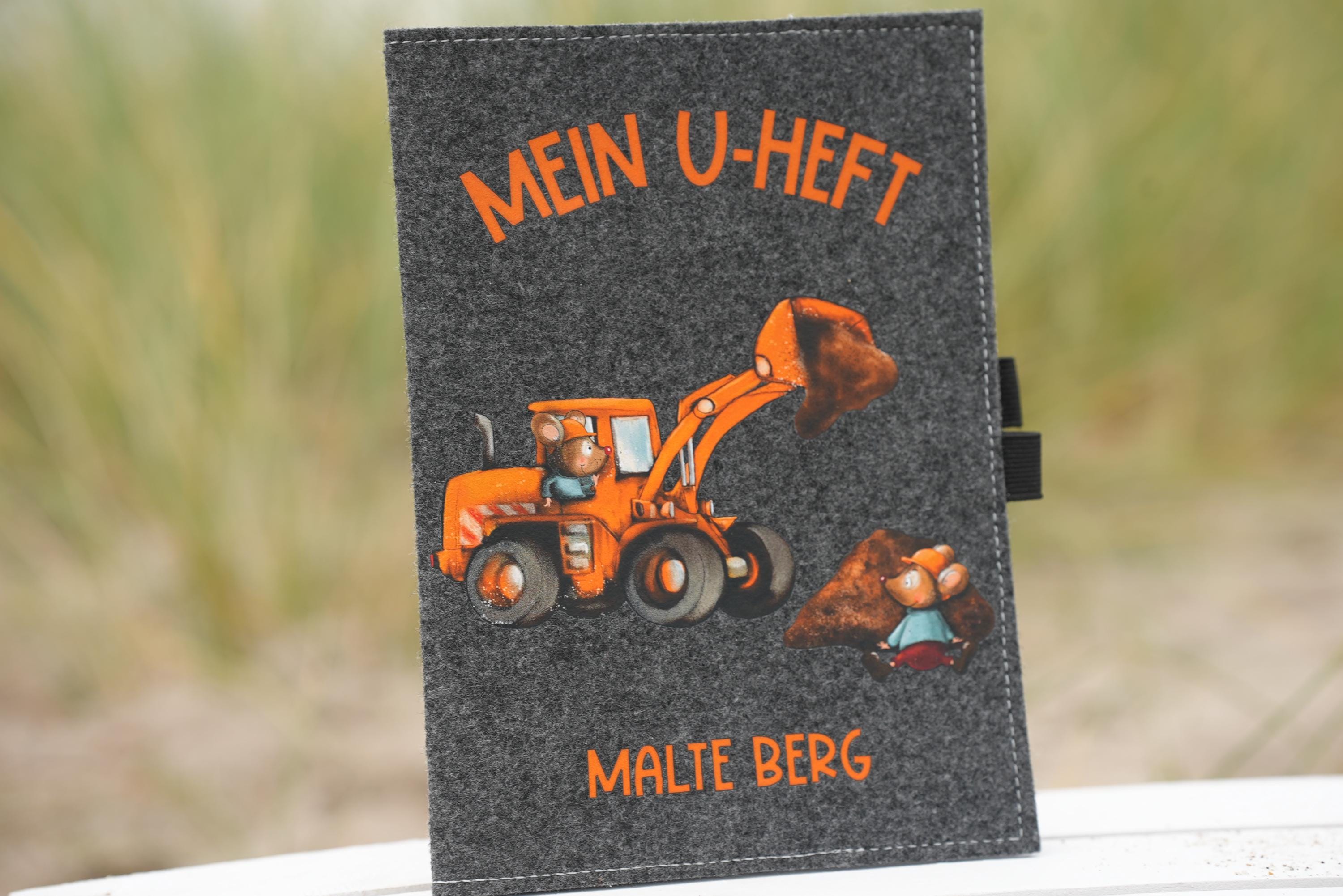 Hülle U Heft personalisiert mit Name Filz Untersuchungsheft U Heft Hülle mit Name Geschenk Taufe Geschenk Geburt Hülle U Heft Bagger