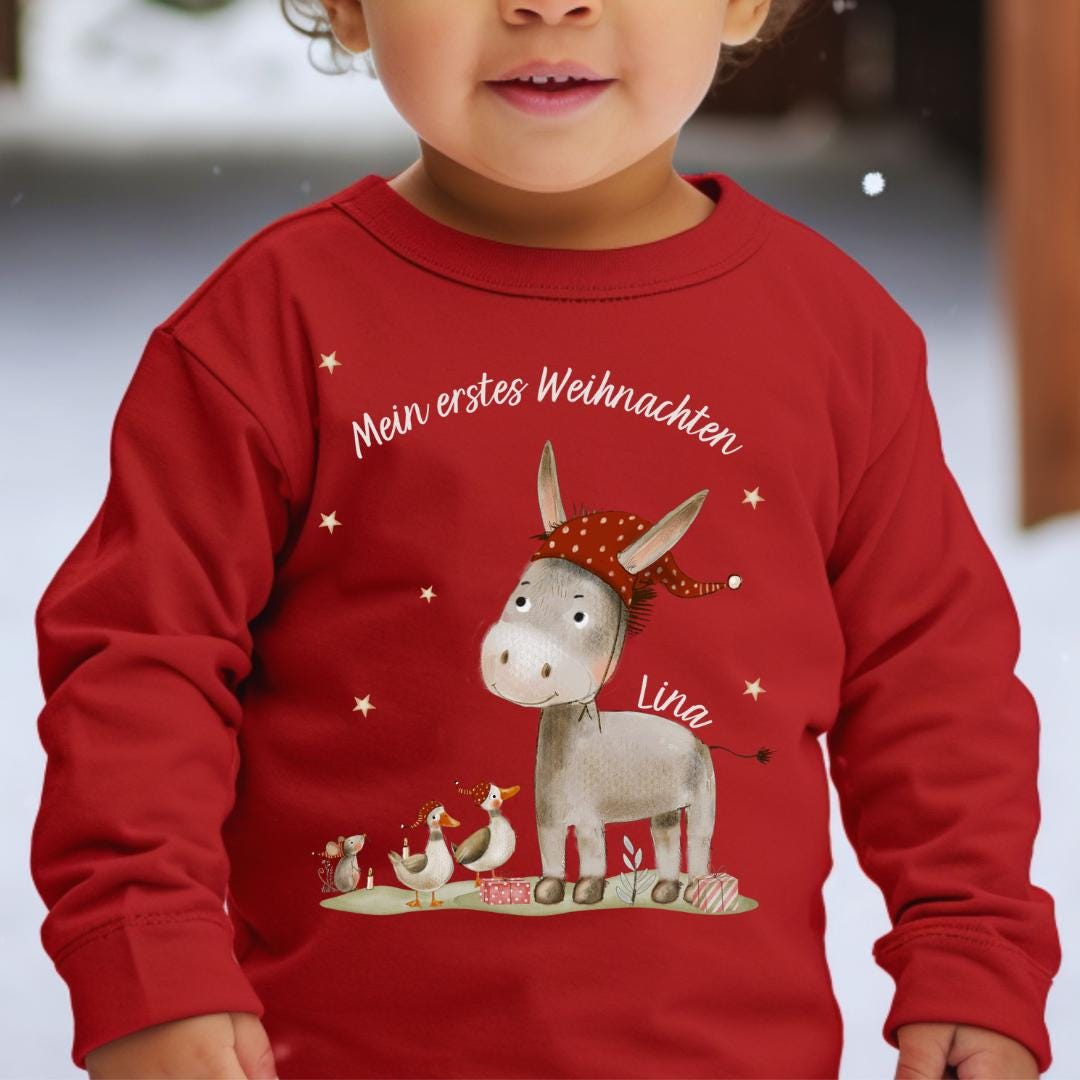 Shirt für Weihnachten Erstes Weihnachten Weihnachtsshirt Weihnachtspullover personalisiert Langarmshirt Babypullover Weihnachtsoutfit