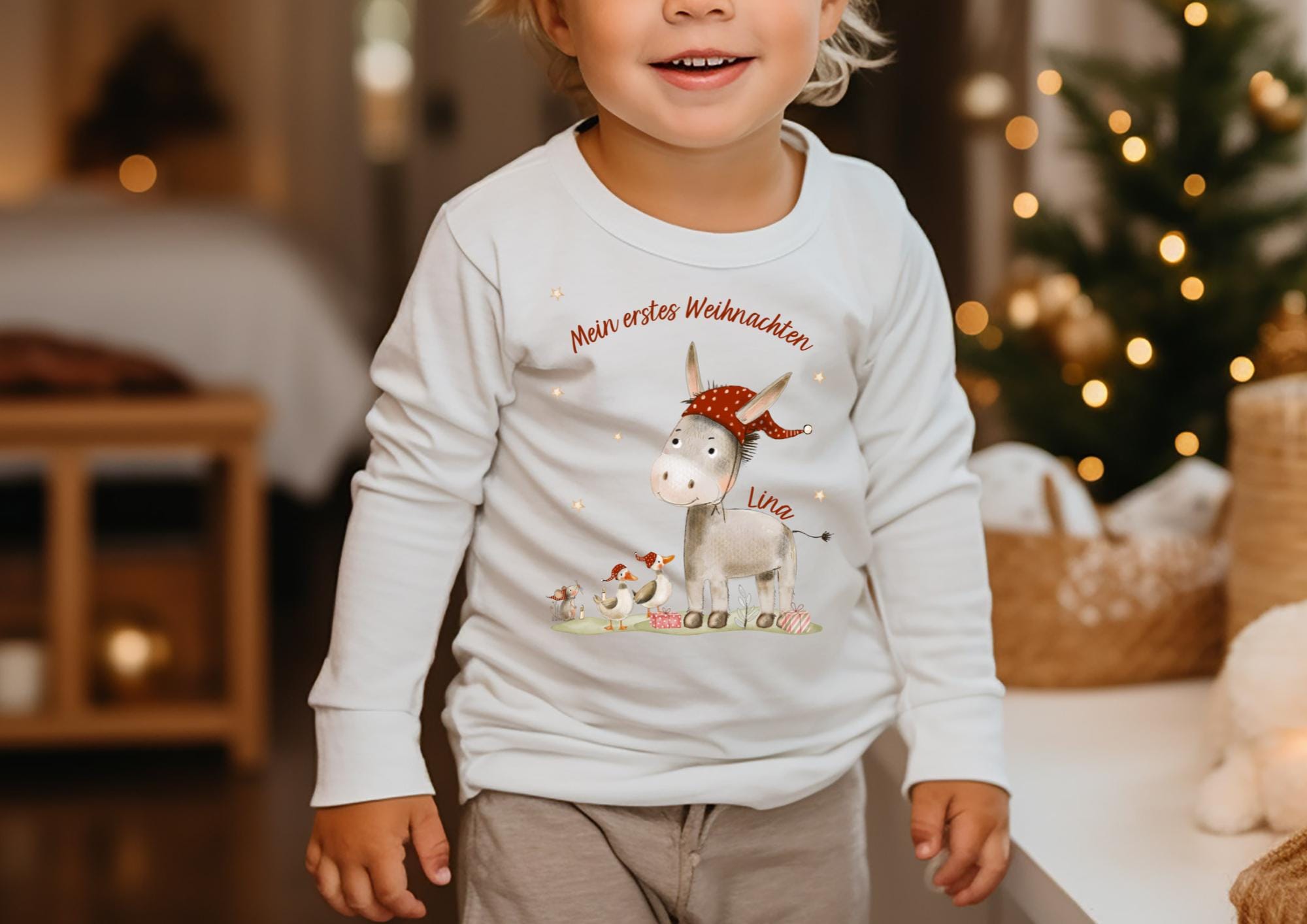 Bügelbild Weihnachten Weihnachtsshirt Weihnachtspullover Weihnachtsbody Weihnachtskleid Esel Erstes Weihnachten Weihnachtsbaum