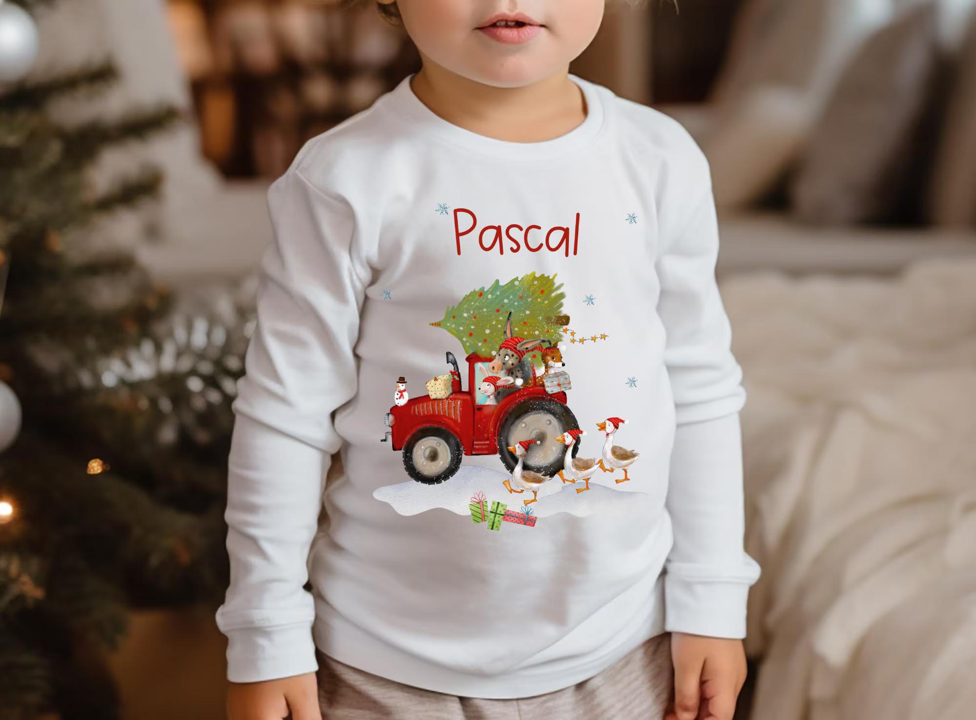 Shirt Weihnachten Traktor Weihnachtsshirt Weihnachtspullover Langarmshirt Weihnachten personalisiert Weihnachtsoutfit Weihnachten