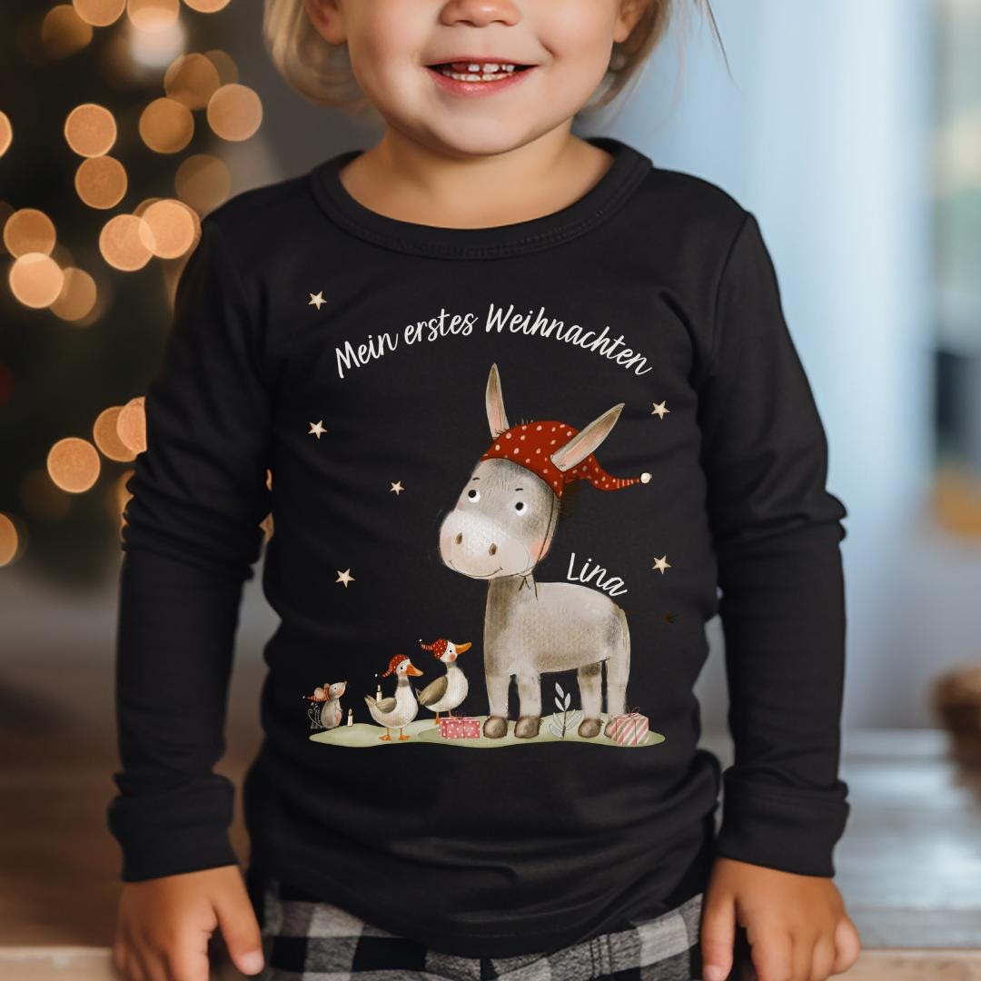 Shirt für Weihnachten Erstes Weihnachten Weihnachtsshirt Weihnachtspullover personalisiert Langarmshirt Babypullover Weihnachtsoutfit