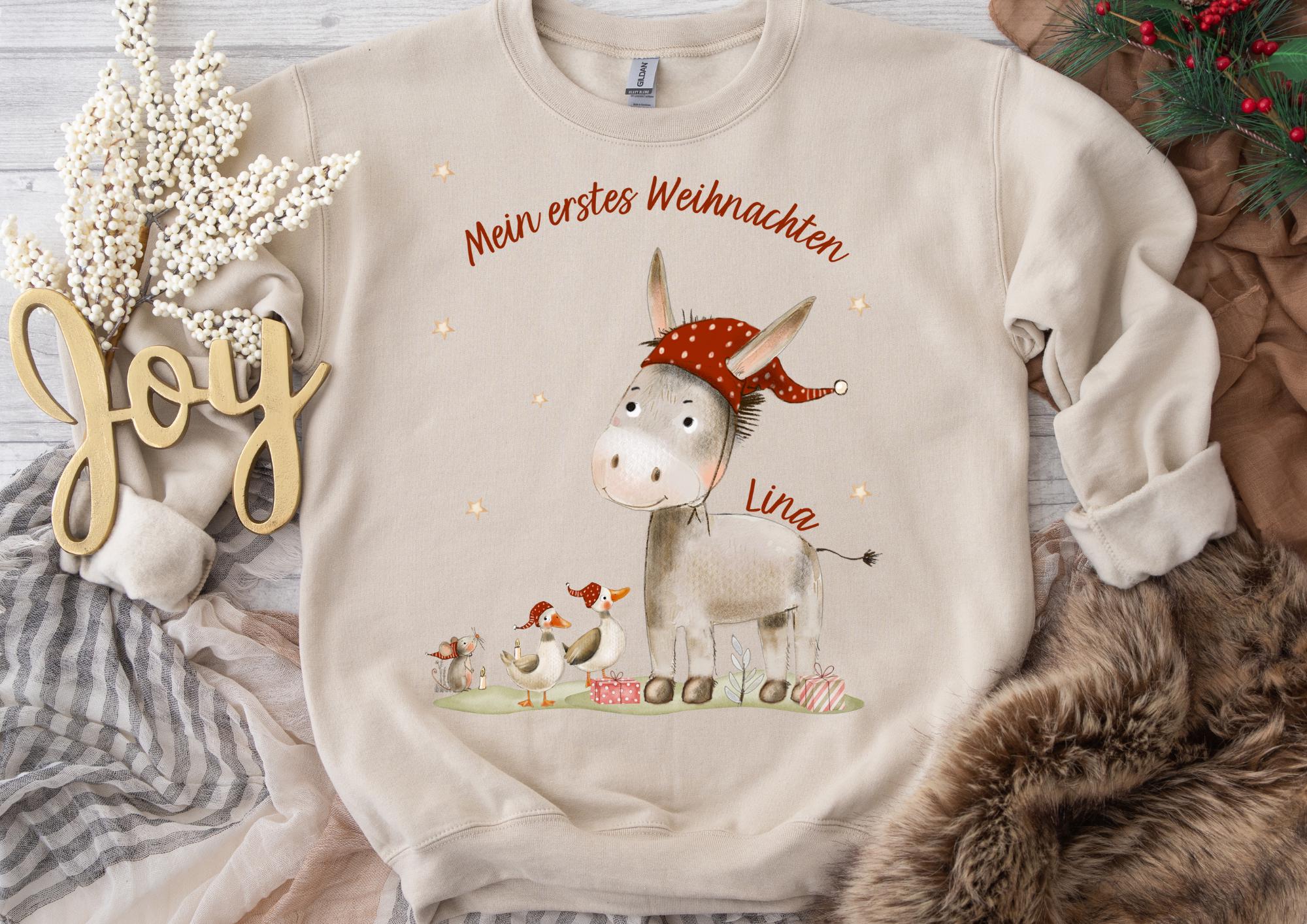 Bügelbild Weihnachten Weihnachtsshirt Weihnachtspullover Weihnachtsbody Weihnachtskleid Esel Erstes Weihnachten Weihnachtsbaum