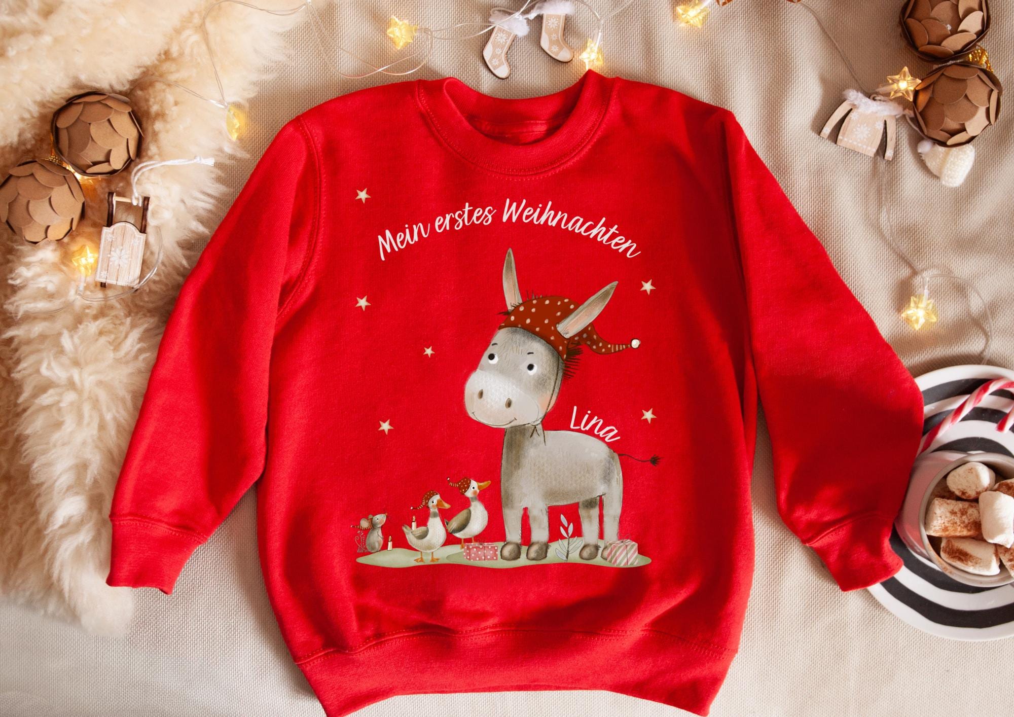 Bügelbild Weihnachten Weihnachtsshirt Weihnachtspullover Weihnachtsbody Weihnachtskleid Esel Erstes Weihnachten Weihnachtsbaum