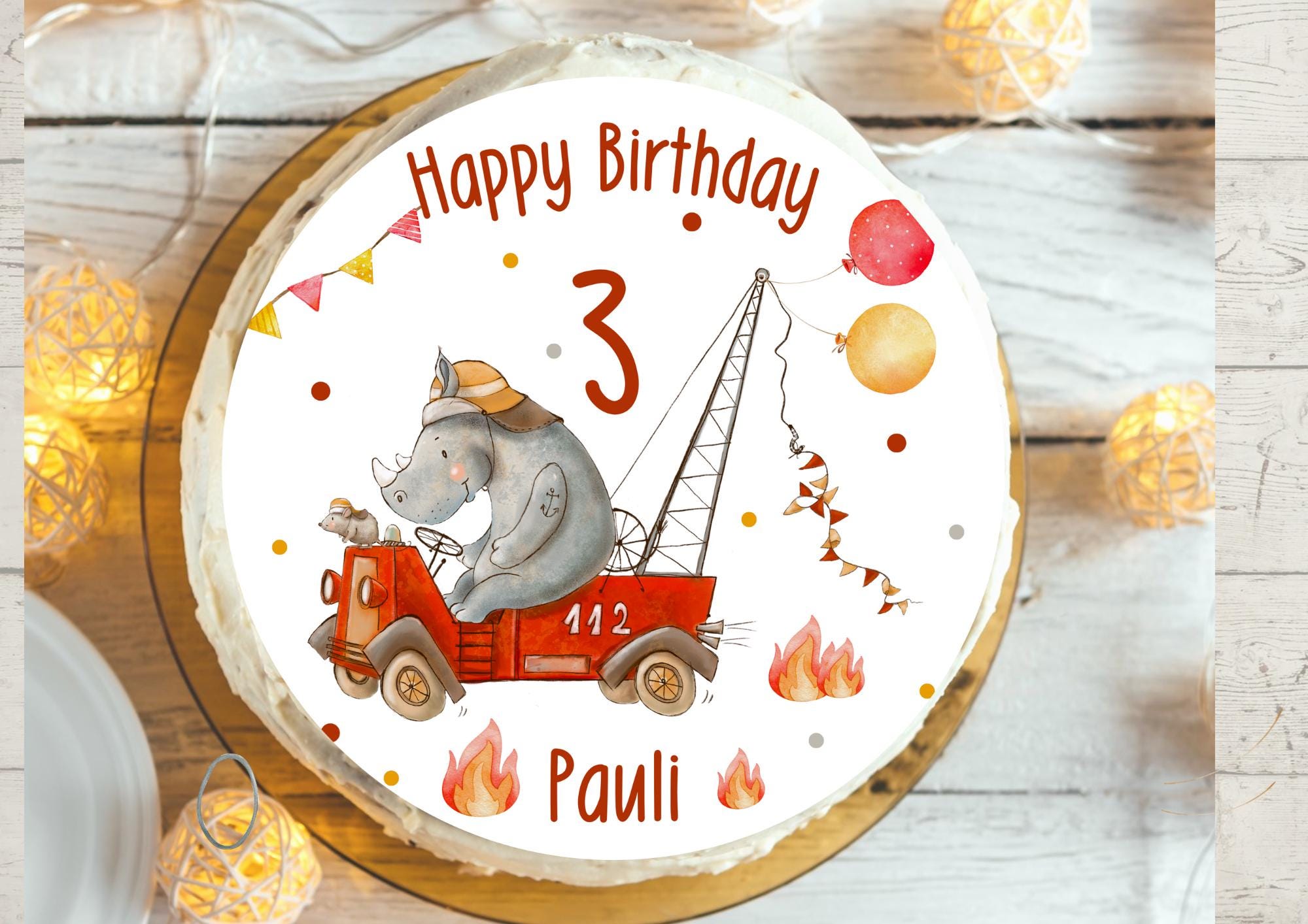 Tortenaufleger Fondant Geburtstag Feuerwehr Rettungsfahrzeuge Feuerwehrmann Feuerwehrfrau Nilpferd – Party Decor