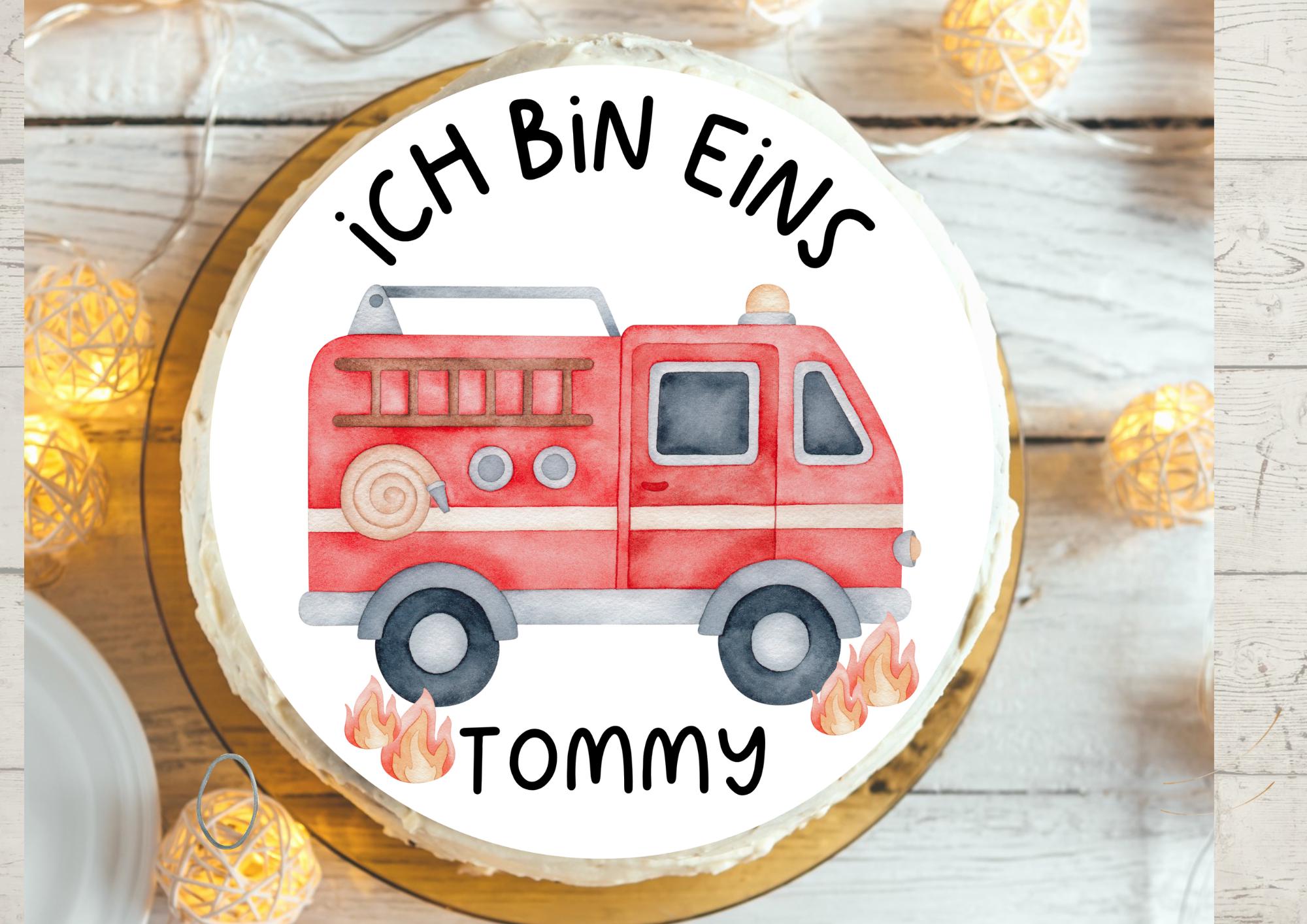 Tortenaufleger Fondant Geburtstag Ich bin eins Kind Zuckerbild Mädchen Junge Feuerwehr Rettungsfahrzeuge Feuerwehrmann