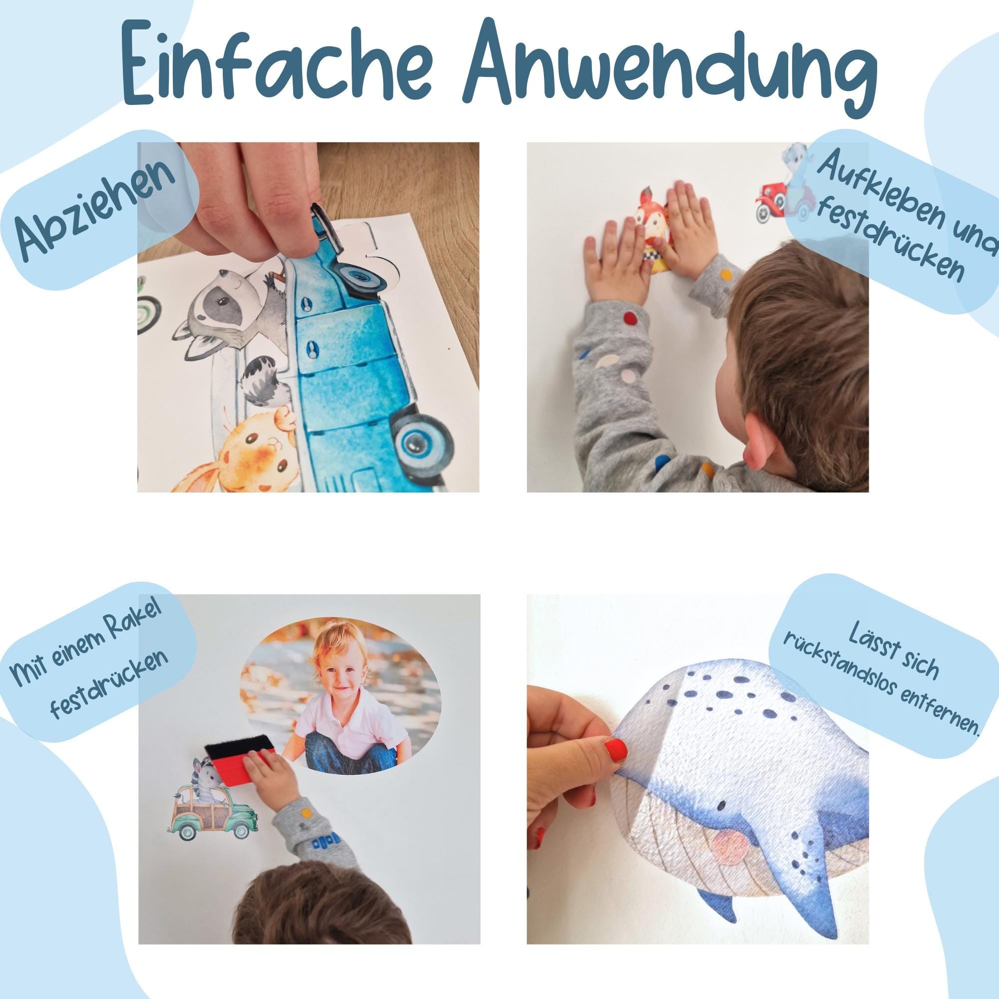 Wandtatoo Wandbild mit Foto Wandaufkleber Kinderzimmer personalisiert Waldtiere Fuchs Elch Reh für das Babyzimmer