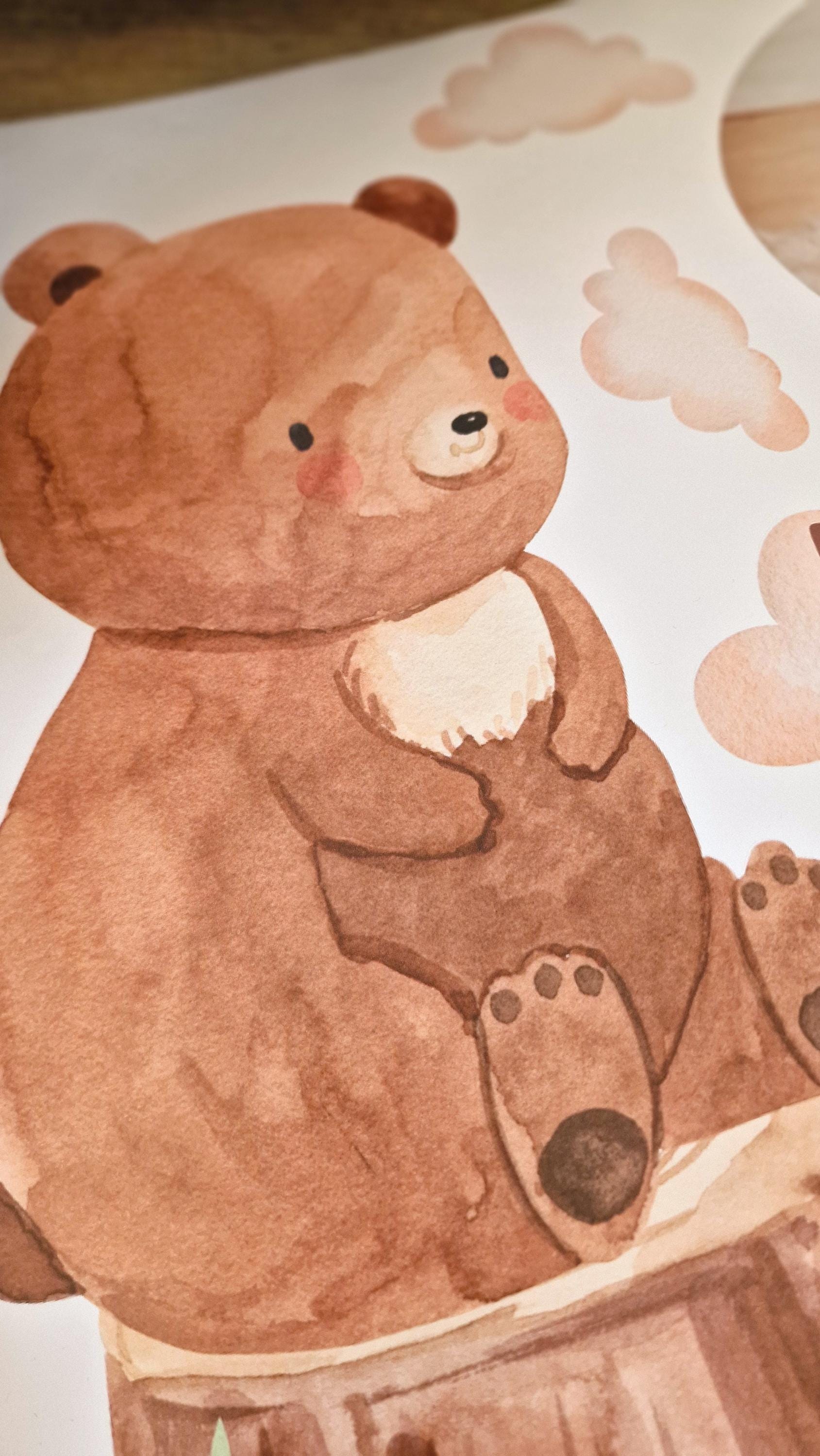 Wandtatoo Wandbild mit Foto Wandaufkleber zimmer personalisiert Waldtiere Bär Hase für das Babyzimmer – Wall Decals & Murals