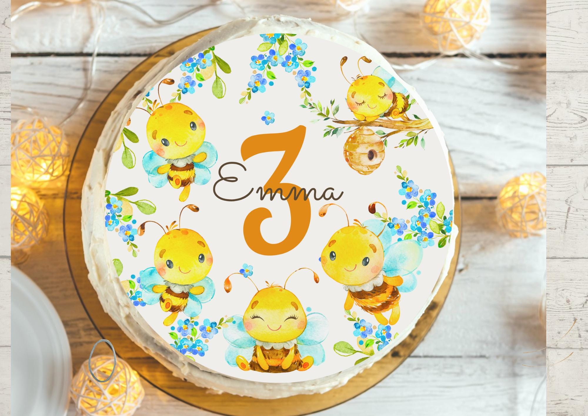 Tortenaufleger Biene personalisiert – Geburtstag – Fondant – Hummel Deko – geburtstag Vegan – 20 cm – Party Decor