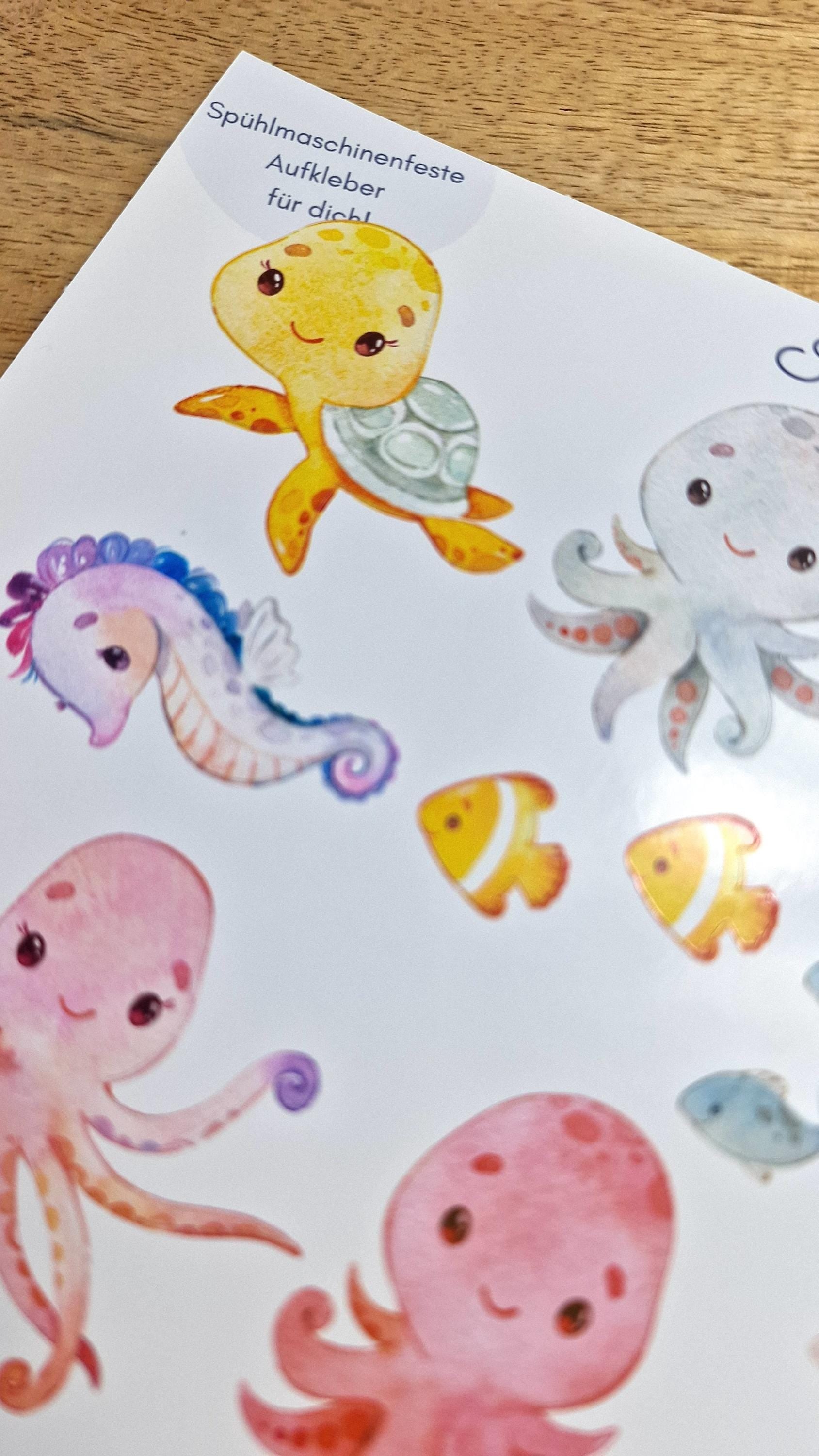 Sticker Unterwassertiere Pastell – spülmaschinenfest & wasserfest – für Brotdose, Flasche, Schule – Stickers