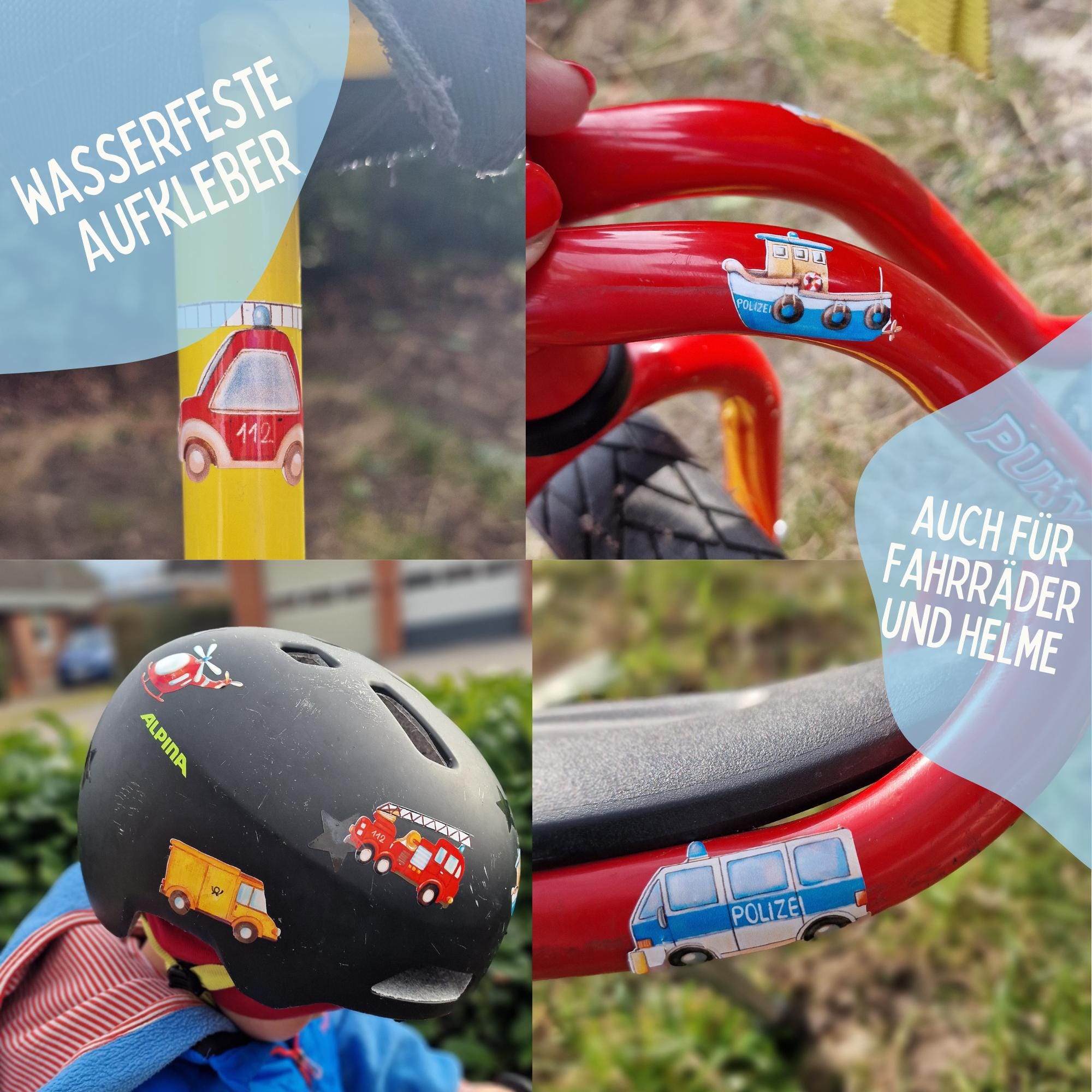 Wasserfeste Spühlmaschinenfeste Sticker Aufkleber UV-beständig / für Trinkflasche Brotdose Fahrrad Fahrradhelm Feuerwehr Polizei Post