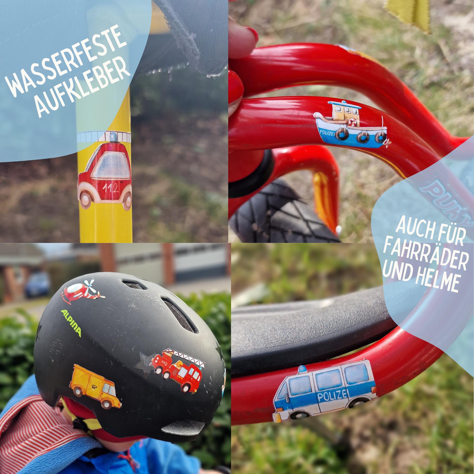 Wasserfeste Spühlmaschinenfeste Sticker Aufkleber UV-beständig / für Trinkflasche Brotdose Fahrrad Fahrradhelm Feuerwehr Polizei Auto