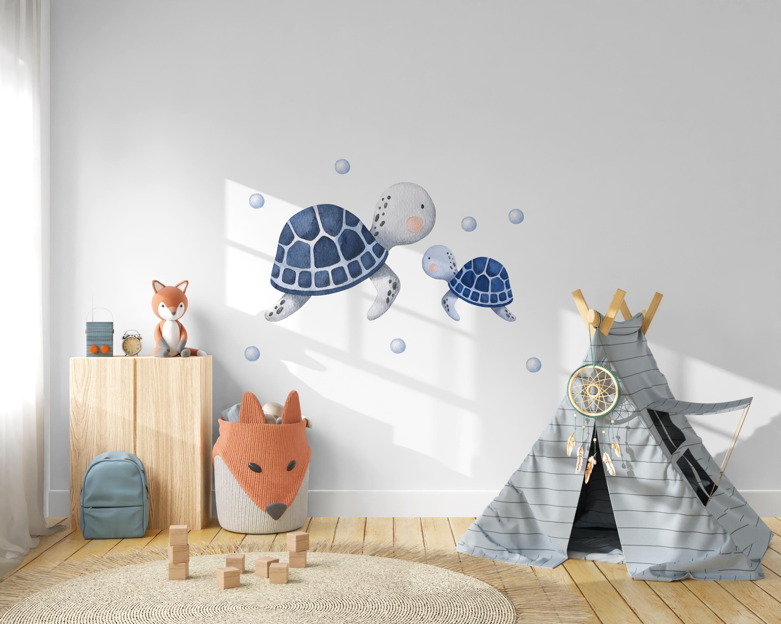 Wandtatoo Wandbild Wandaufkleber Wandsticker Kinderzimmer personalisiert Schildkröte Unterwasser für das Babyzimmer