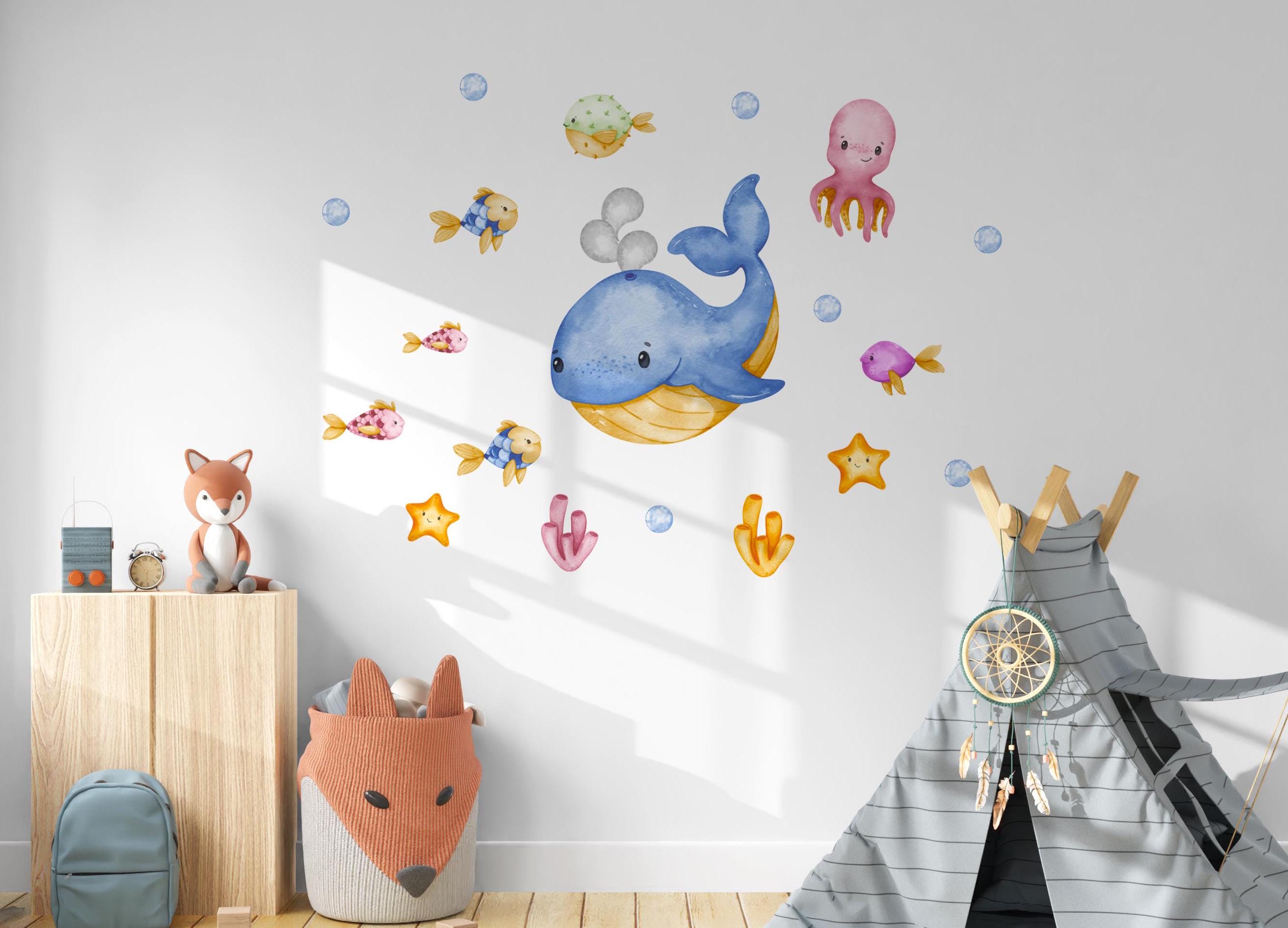 Wandtatoo Wandbild Wandaufkleber Wandsticker zimmer personalisiert Wal Meer Meerestiere für das Babyzimmer – Wall Decals & Murals