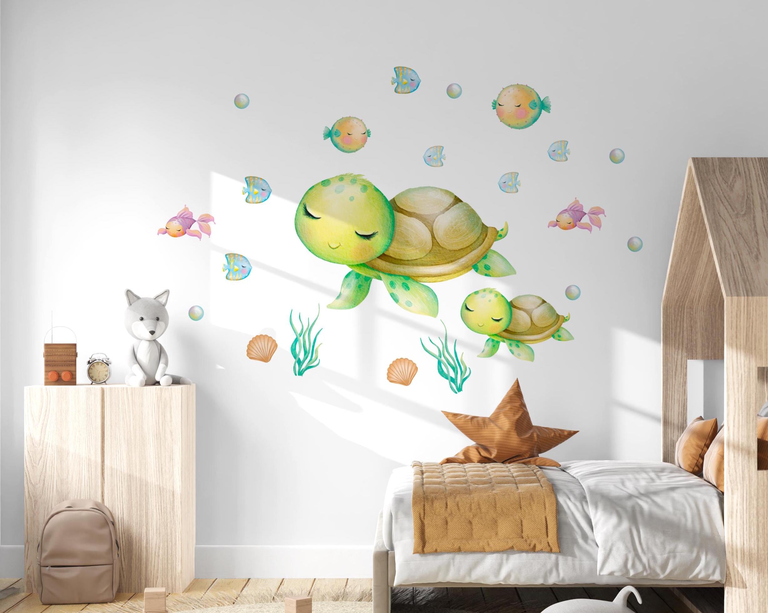 Wandtatoo Wandbild Wandaufkleber Wandsticker Kinderzimmer personalisiert Schildkröte Unterwasser für das Babyzimmer