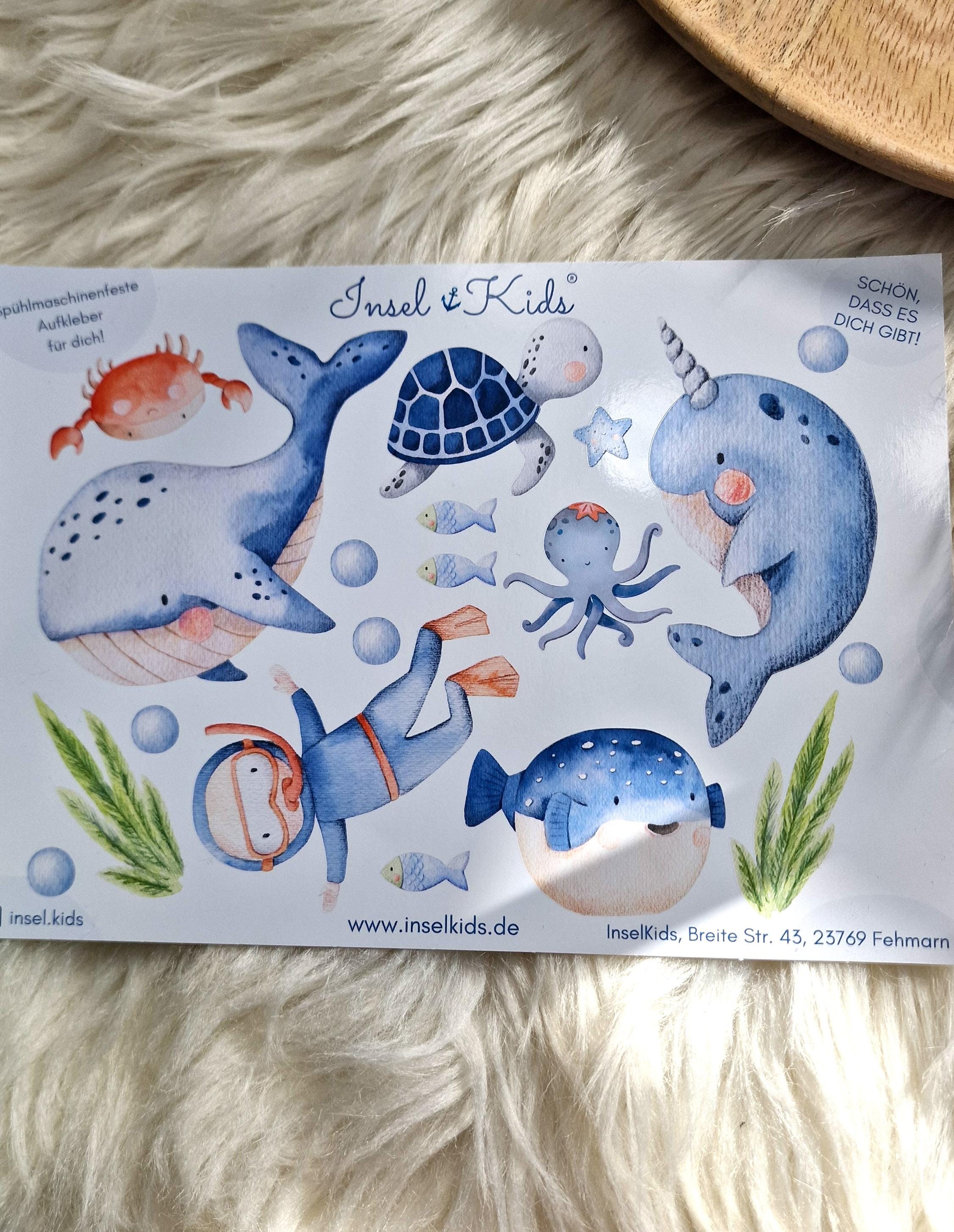 Sticker Wal & Meerestiere – wasserfest und spülmaschinenfest – für Flasche, Brotdose und Helm – Stickers