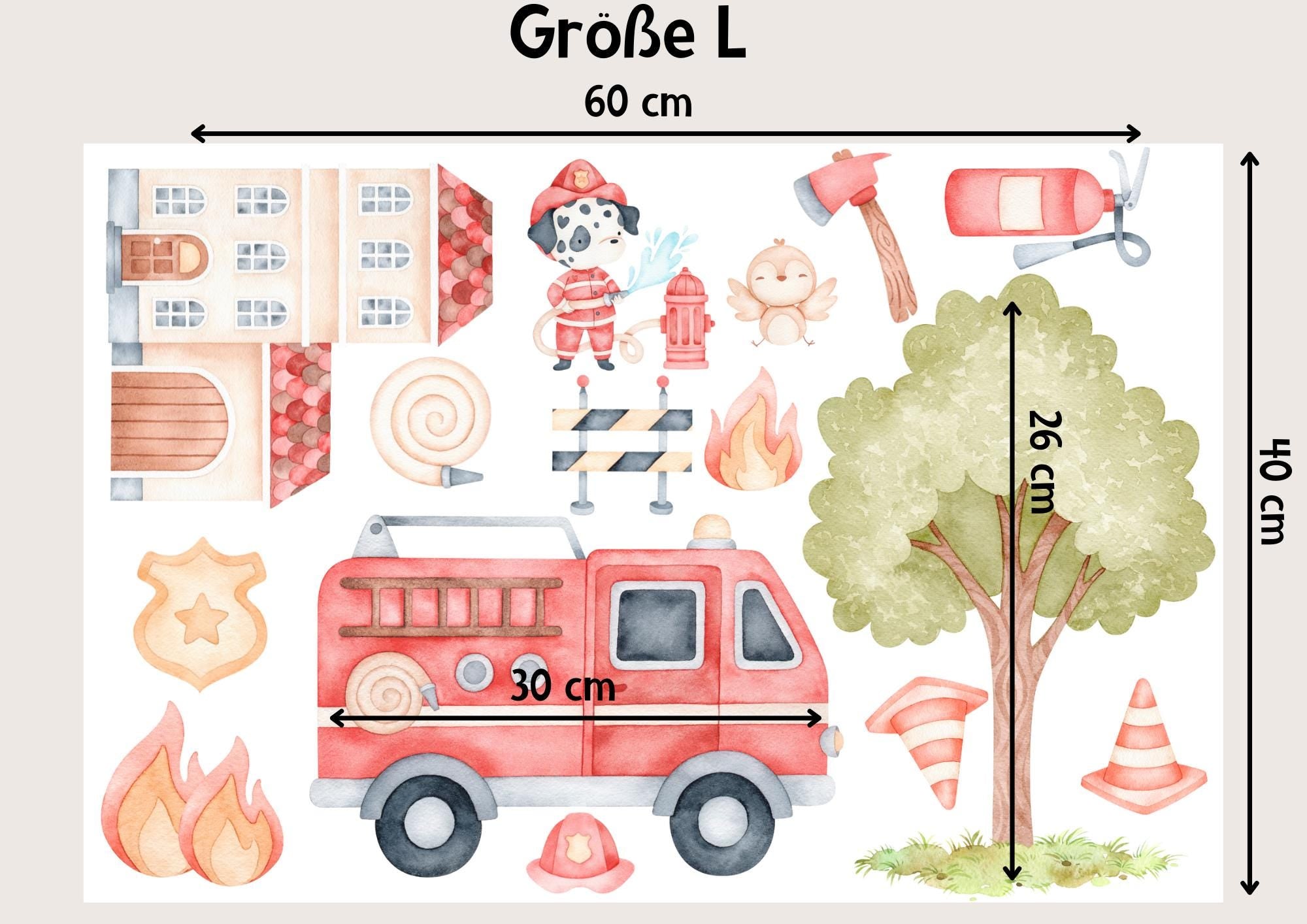 Wandtatoo Wandbild Wandaufkleber Wandsticker personalisiert Kinderzimmerdeko Feuerwehr Rettungsfahrzeuge Feuerwehrmann Hund Kinderzimmer