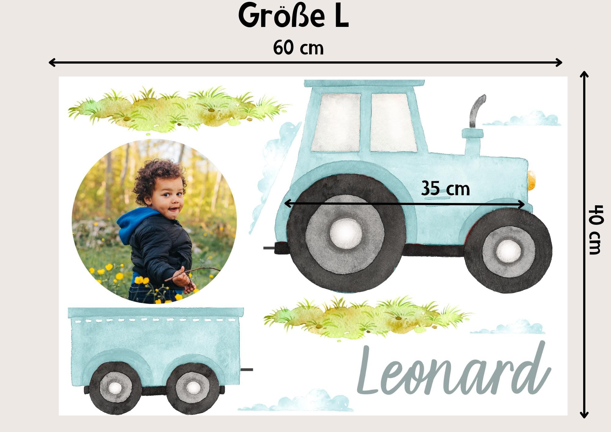 Wandtatoo Wandbild Wandaufkleber Wandsticker mit Foto personalisiert Kinderzimmerdeko Traktor Trecker Kinderzimmer