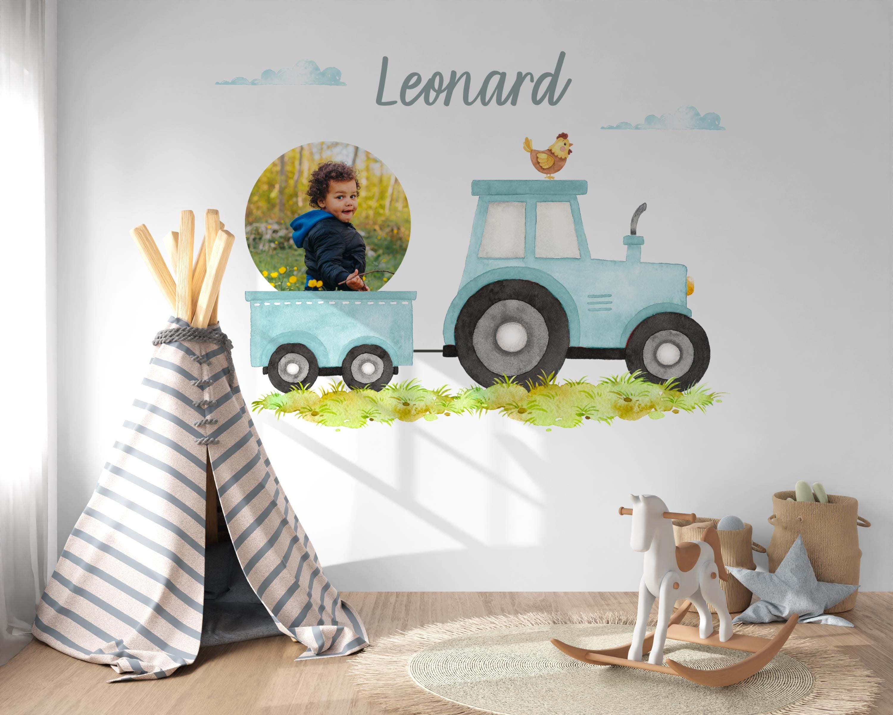 Wandtatoo Wandbild Wandaufkleber Wandsticker mit Foto personalisiert Kinderzimmerdeko Traktor Trecker Kinderzimmer