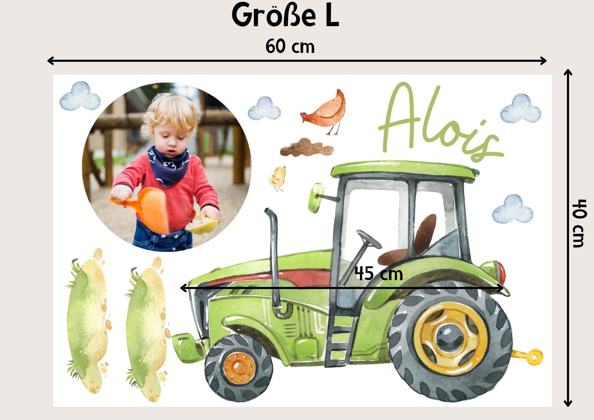 Wandtatoo Wandbild Wandaufkleber Wandsticker mit Foto personalisiert Kinderzimmerdeko Traktor grün Trecker Kinderzimmer