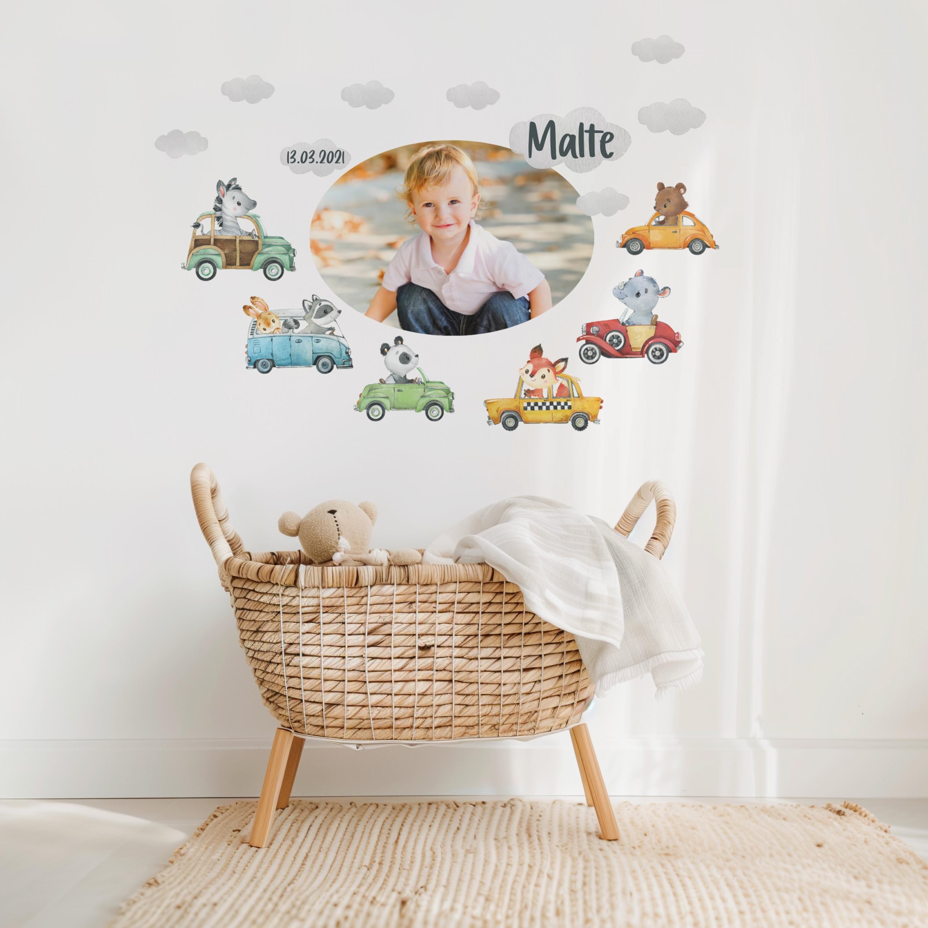 Wandtatoo Wandbild Wandaufkleber Kinderzimmer personalisiert Wanddekoration Autos Waldtiere Mit Foto personalisiert